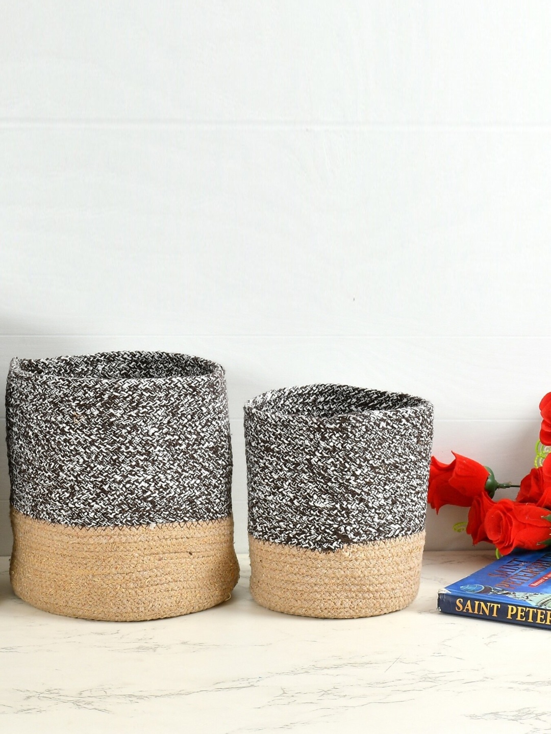

Homefab India Coffee-Brown & Brown 2 Pieces Braided Woven Cotton Planter Baskets