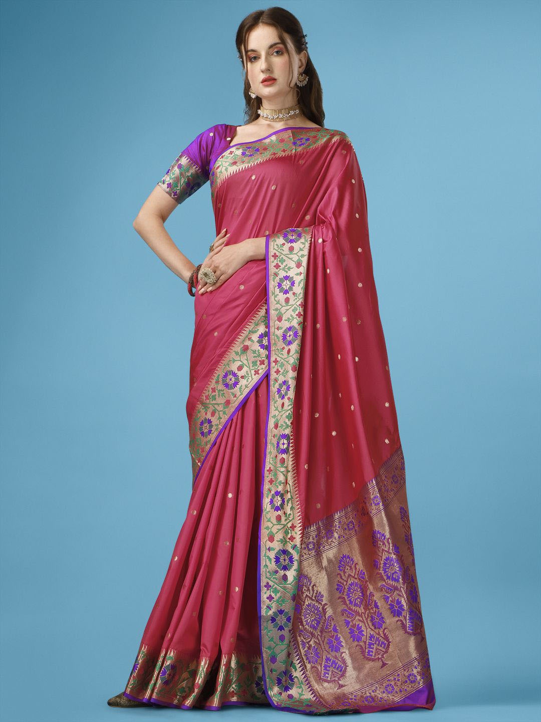 

MANOHARI Ethnic Motifs Woven Design Zari Silk Blend Banarasi Saree, Pink