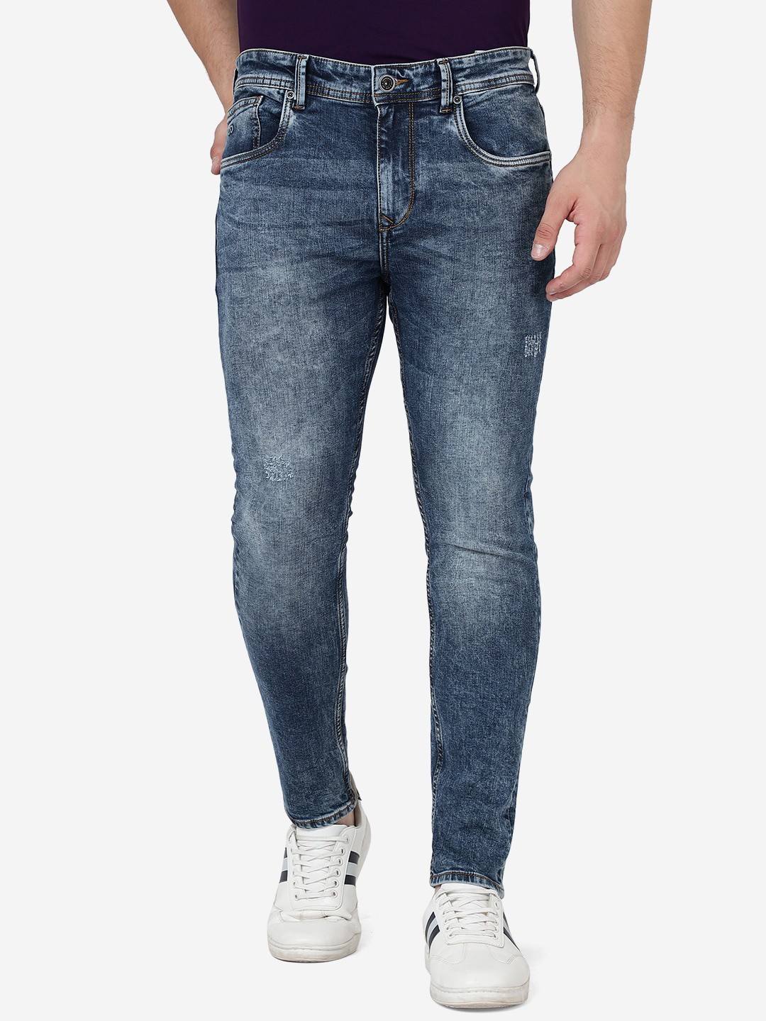 

JADE BLUE Men Slim Fit Low Distress Heavy Fade Cotton Jeans