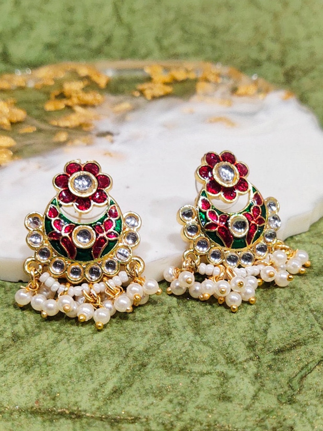 

FEMMIBELLA Gold-Plated Stone Studded Floral Chandbalis