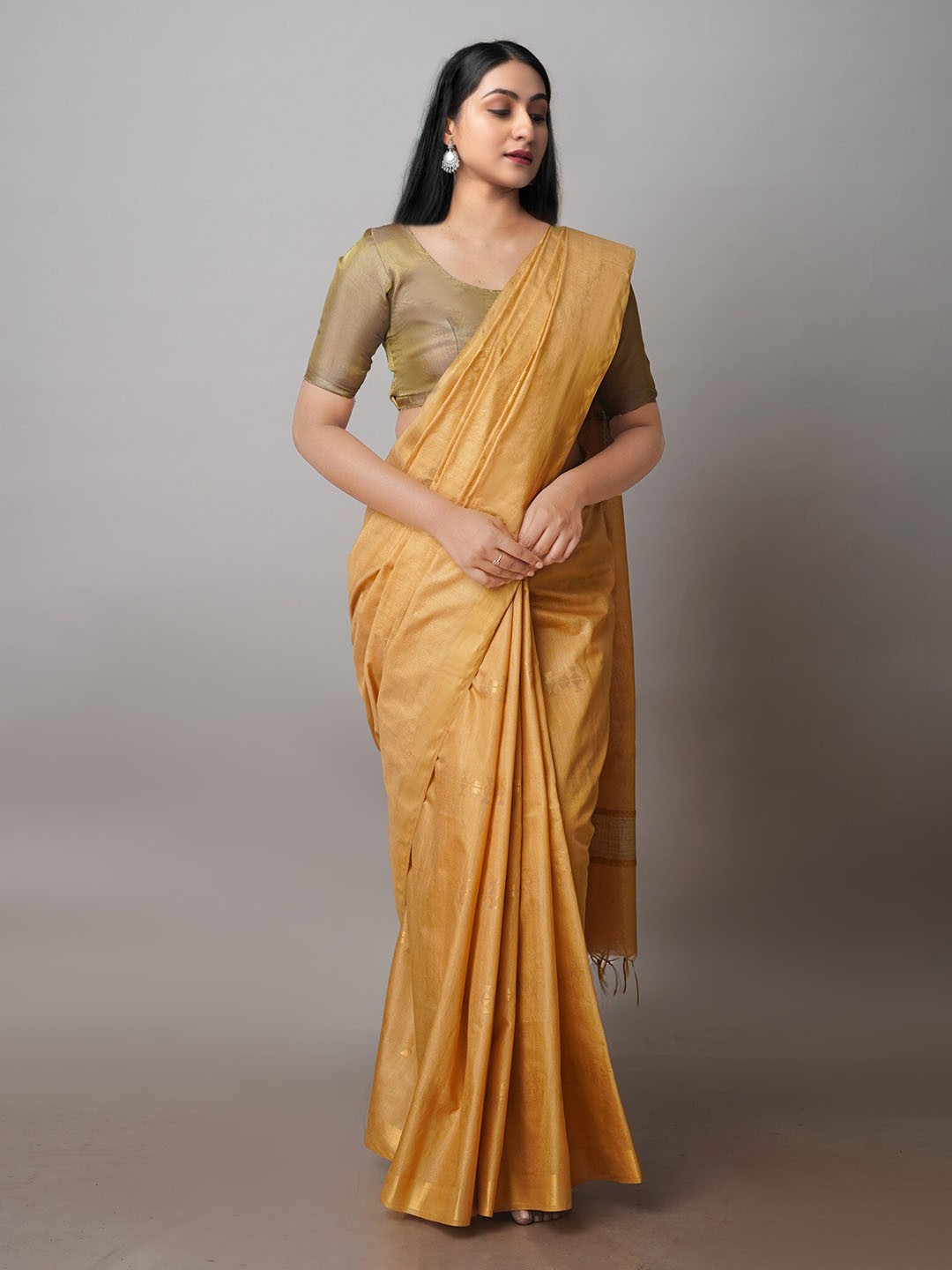 

Unnati Silks Ethnic Motifs Woven Design Zari Silk Cotton Chanderi Saree, Orange