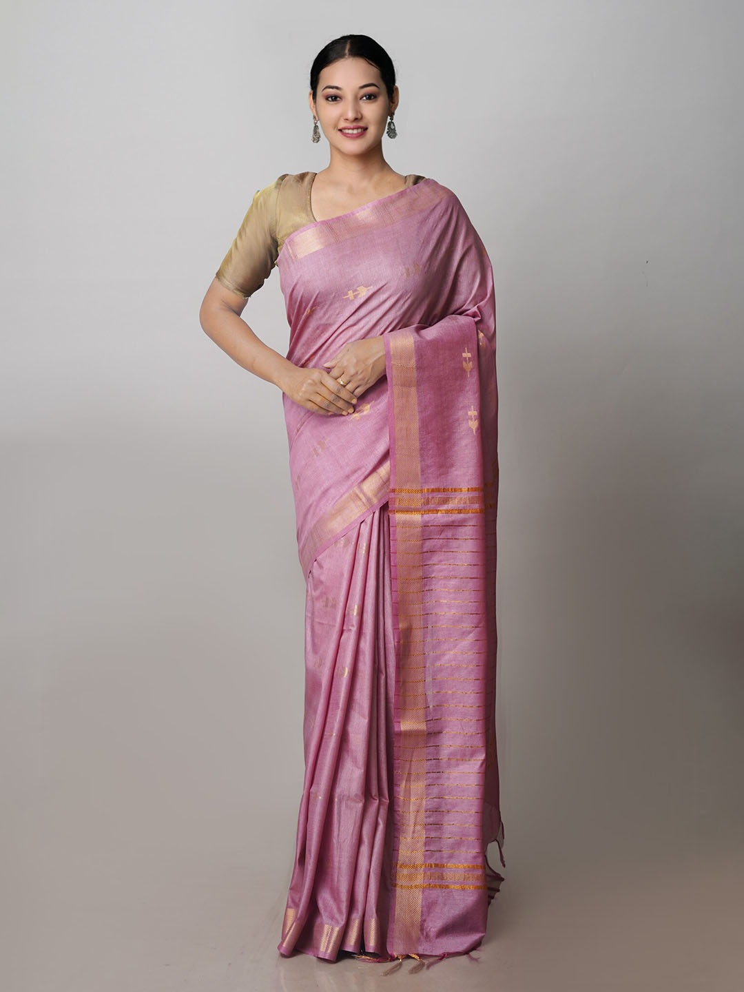 

Unnati Silks Ethnic Motifs Woven Design Zari Silk Cotton Chanderi Saree, Red