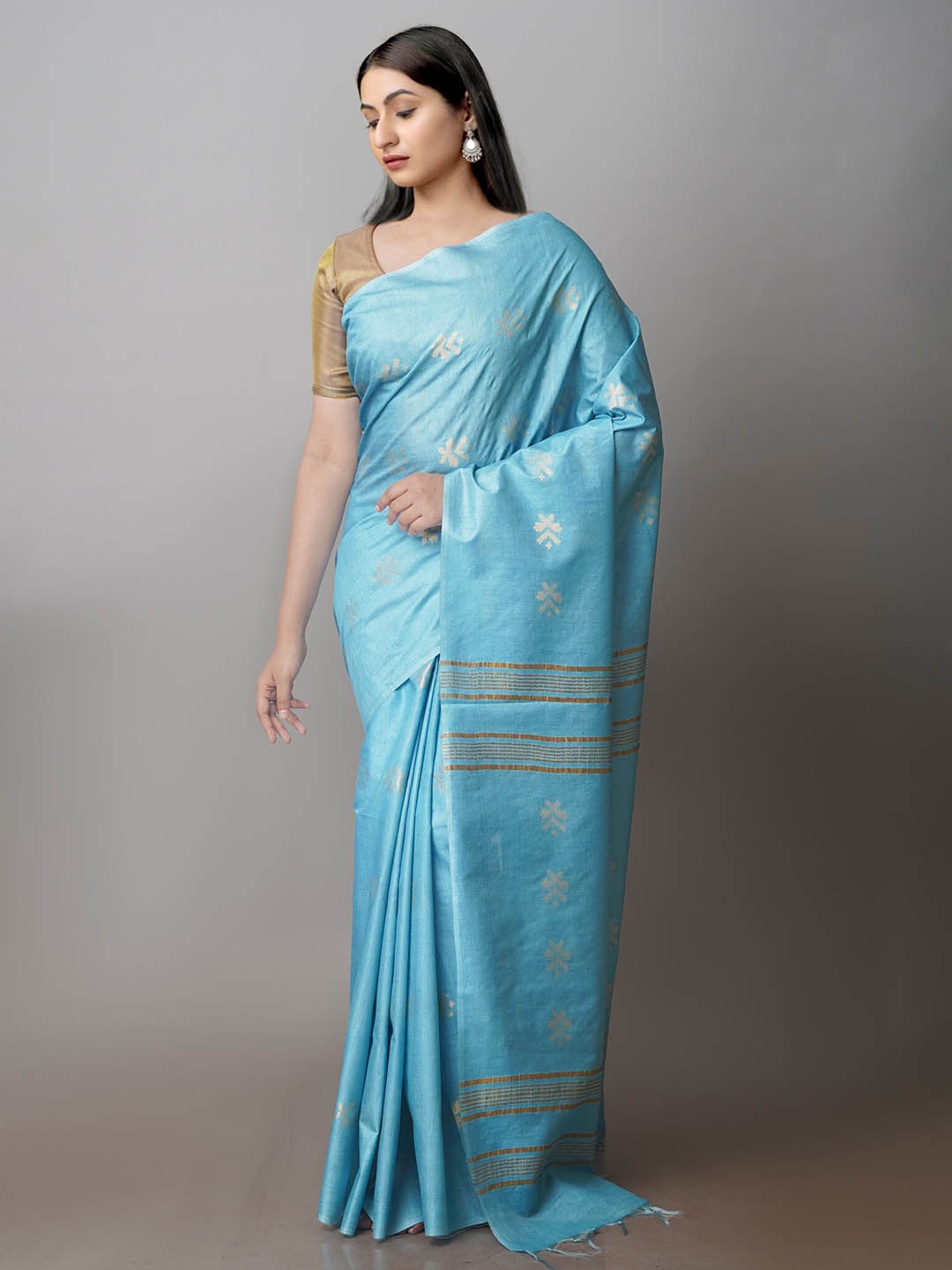 

Unnati Silks Ethnic Motifs Woven Design Silk Cotton Chanderi Saree, Blue