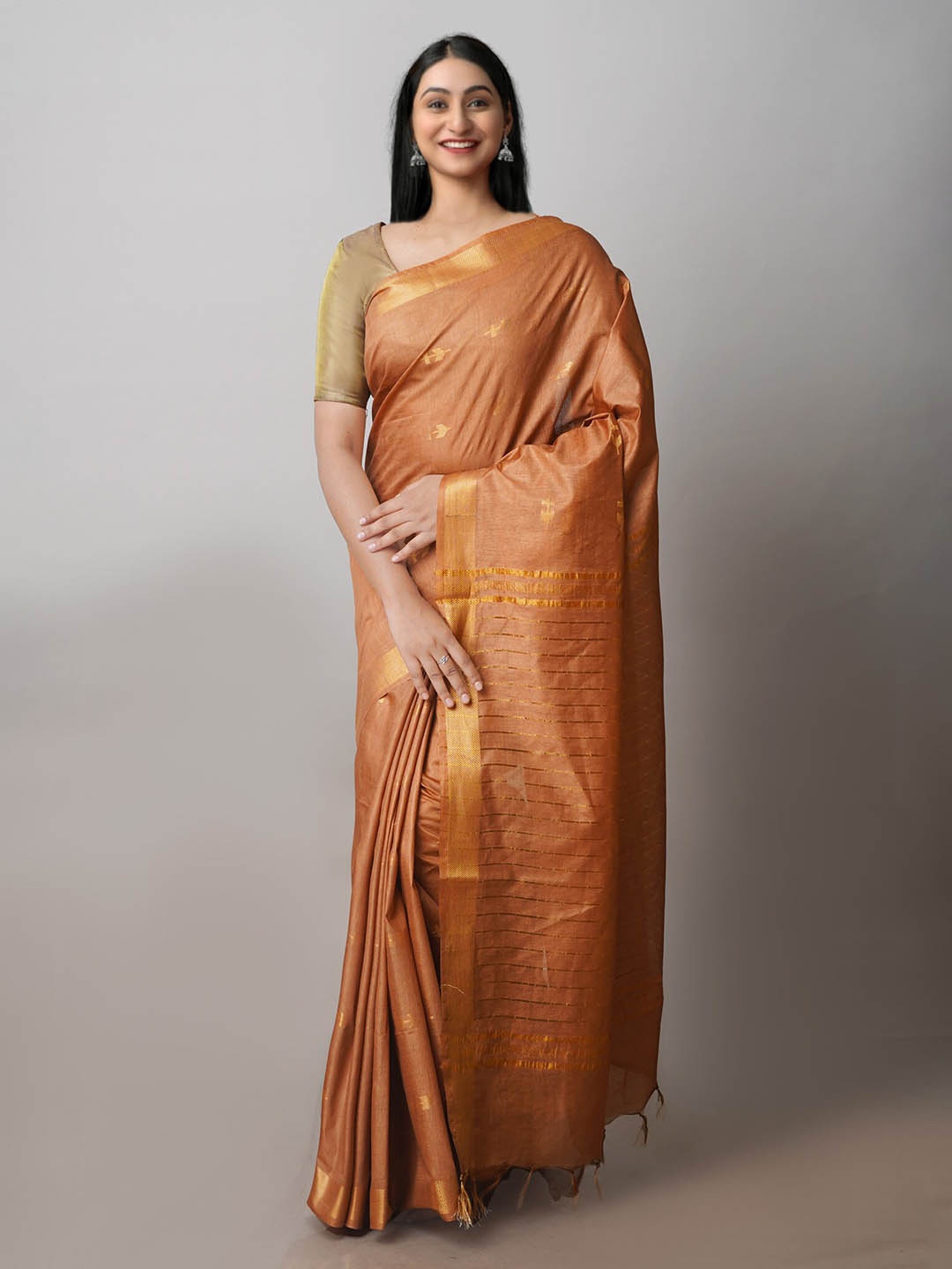 

Unnati Silks Ethnic Motif Woven Design Silk Cotton Chanderi Saree, Brown