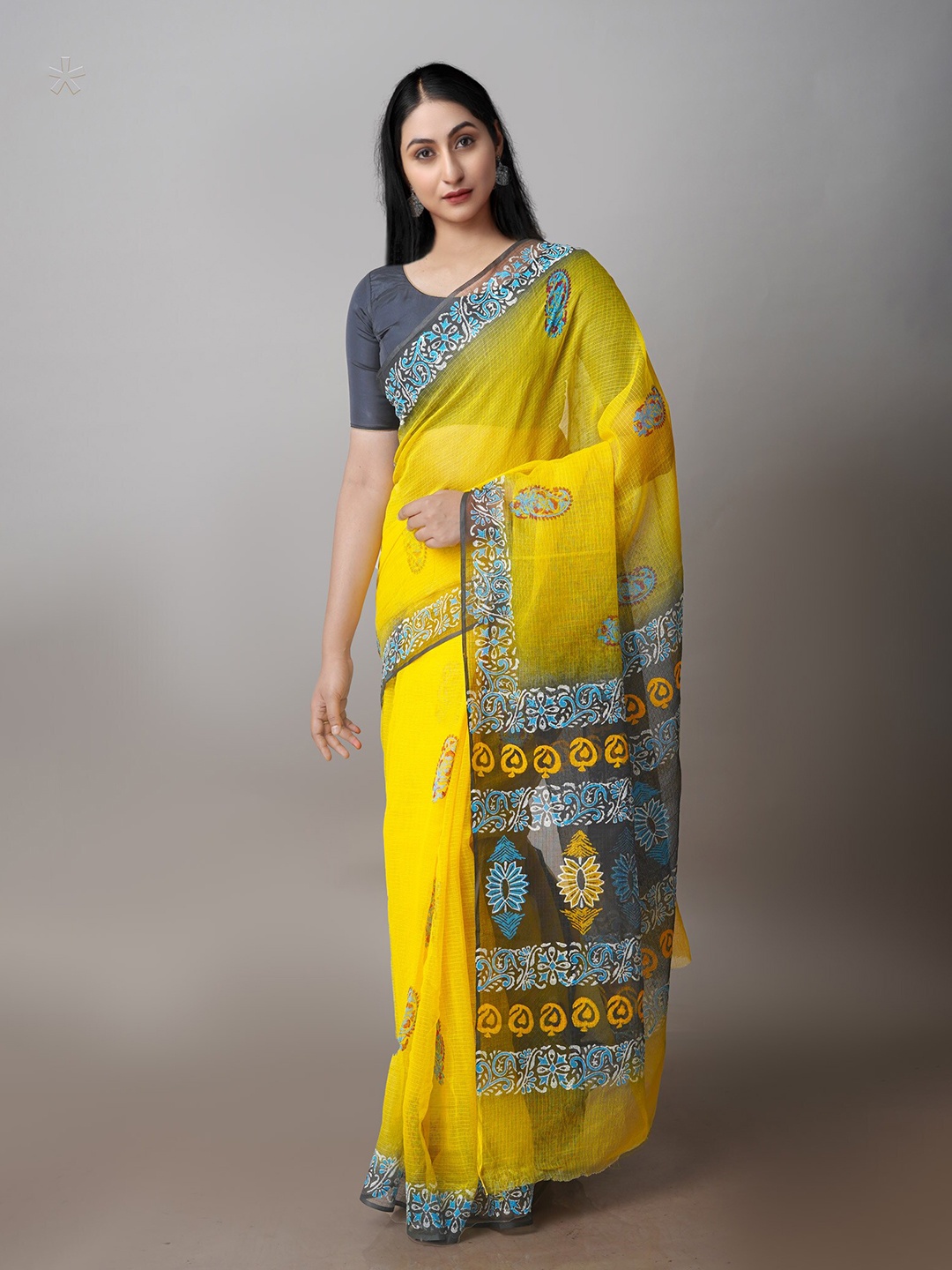 

Unnati Silks Ethnic Motifs Printed Kota Saree, Yellow
