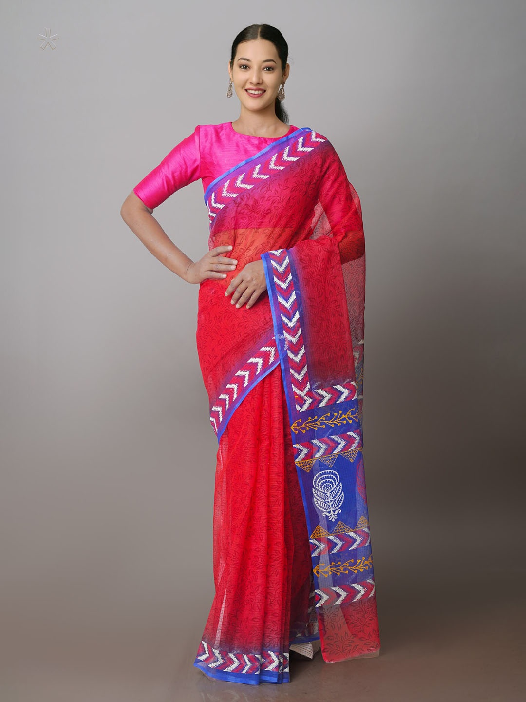 

Unnati Silks Floral Printed Kota Saree, Red
