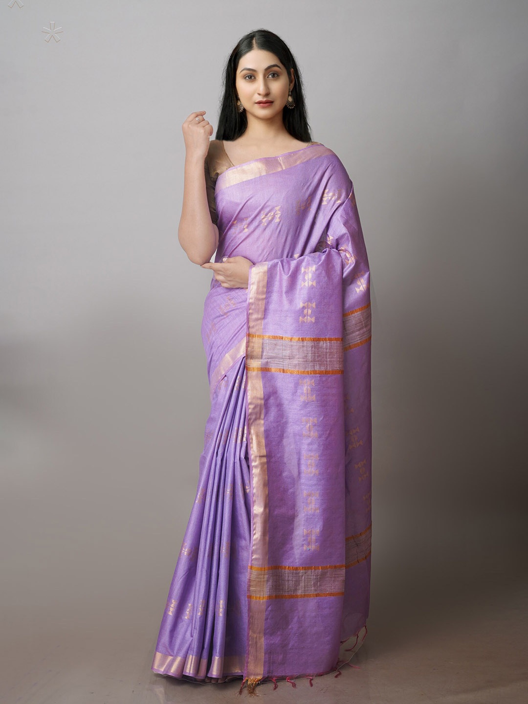 

Unnati Silks Ethnic Motifs Woven Design Zari Silk Cotton Chanderi Saree, Violet