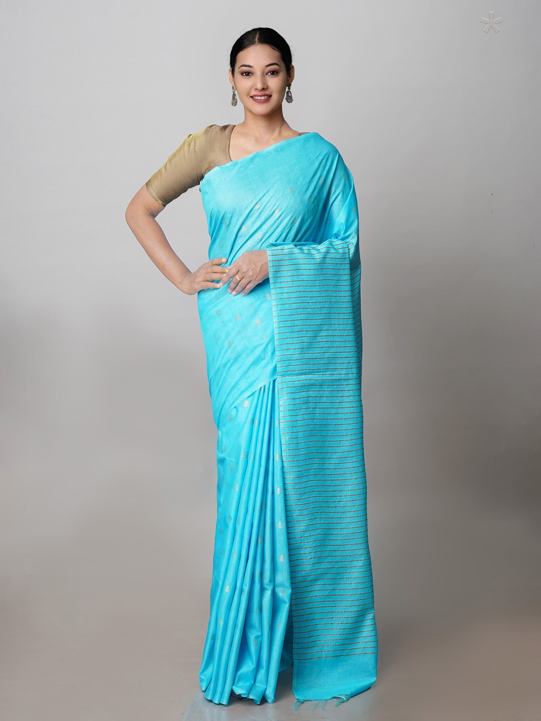 

Unnati Silks Ethnic Motifs Woven Design Zari Silk Cotton Chanderi Saree, Blue