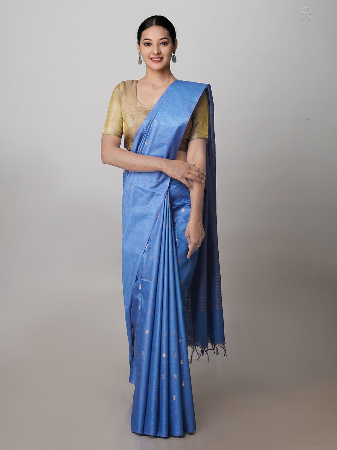 

Unnati Silks Ethnic Motifs Woven Design Zari Silk Cotton Chanderi Saree, Blue