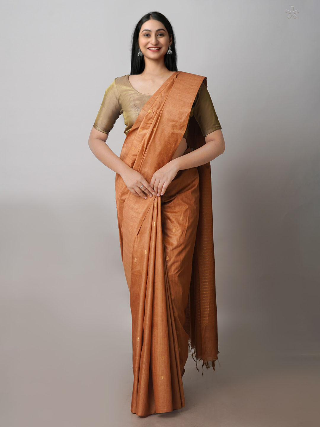 

Unnati Silks Ethnic Motifs Woven Design Zari Silk Cotton Chanderi Saree, Brown