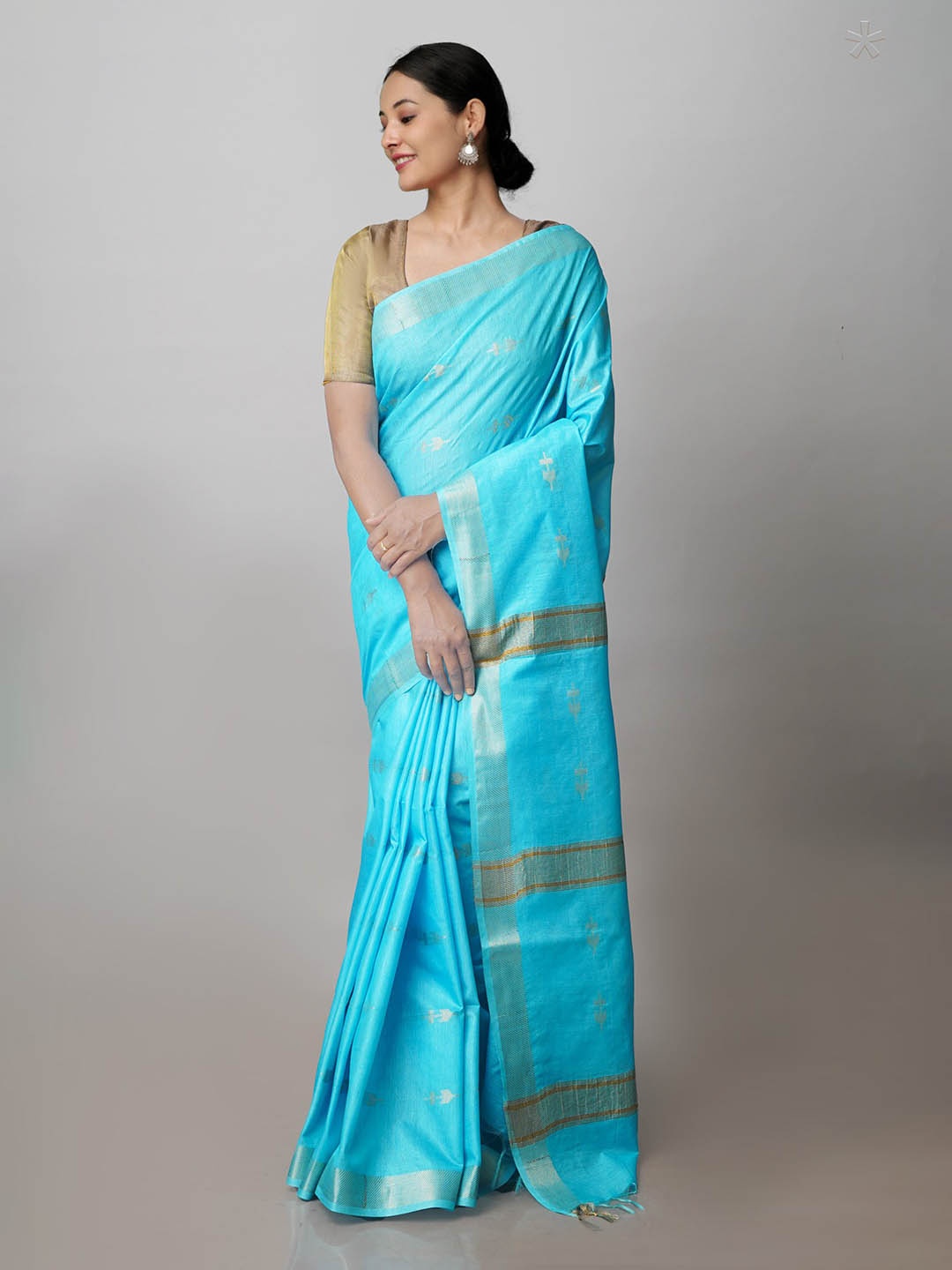

Unnati Silks Ethnic Motifs Woven Design Zari Silk Cotton Chanderi Saree, Blue