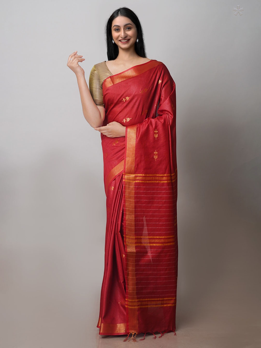 

Unnati Silks Ethnic Motifs Woven Design Zari Silk Cotton Chanderi Saree, Maroon