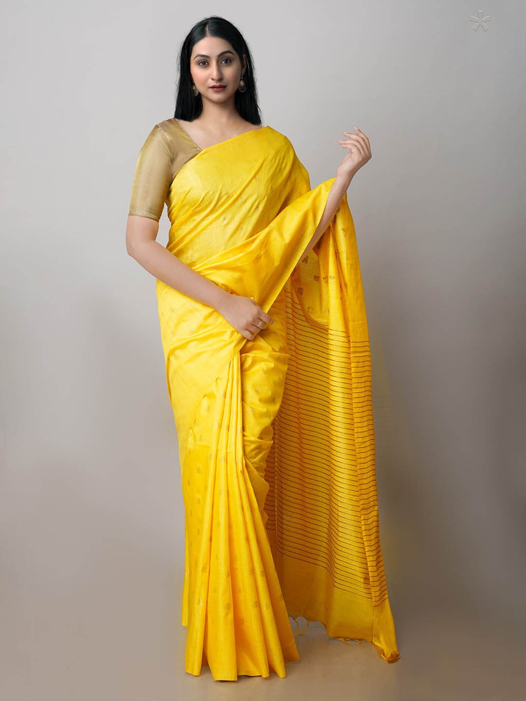 

Unnati Silks Ethnic Motif Woven Design Zari Silk Cotton Chanderi Saree, Yellow