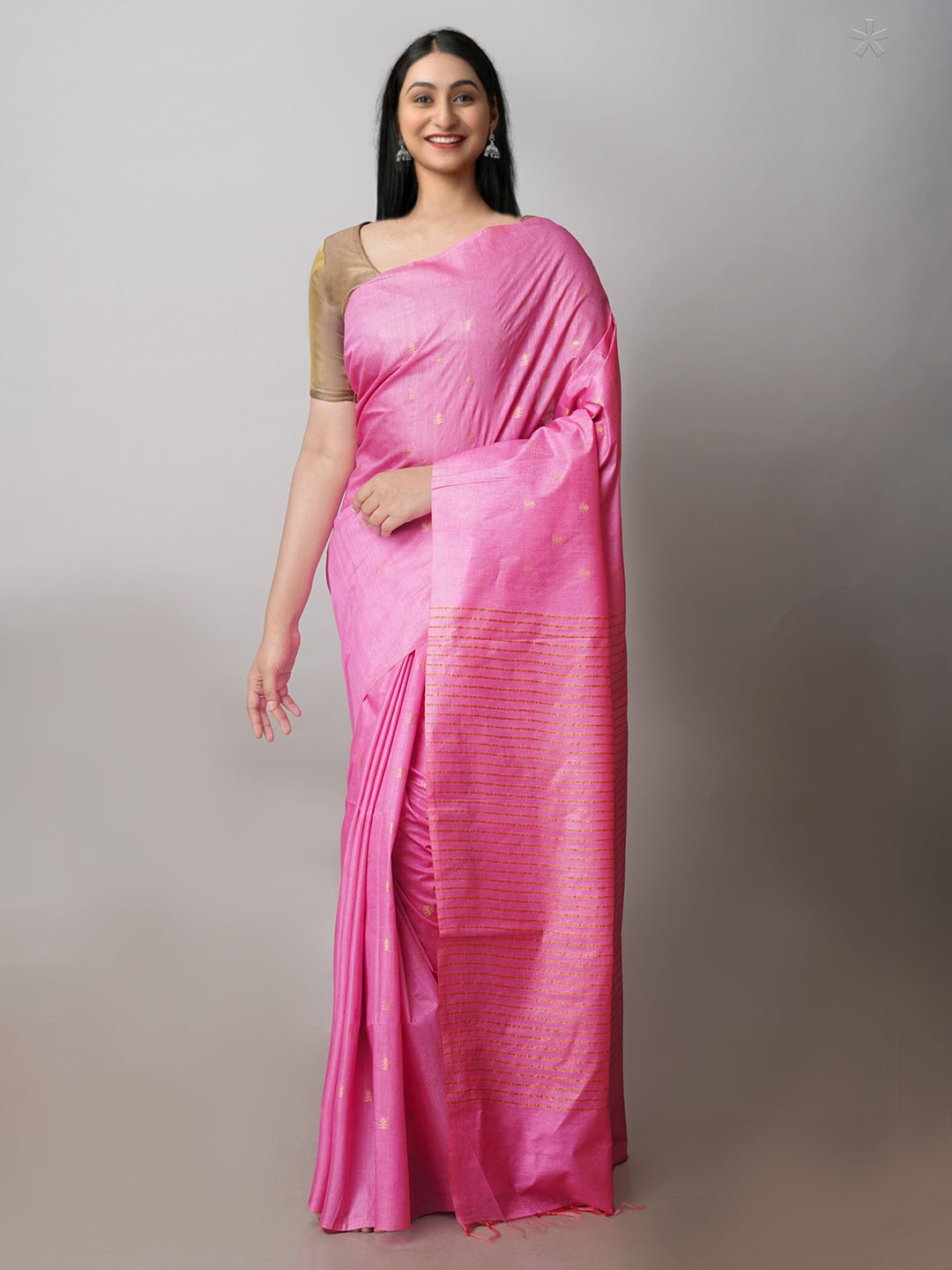 

Unnati Silks Ethnic Motifs Woven Design Silk Cotton Chanderi Saree, Pink