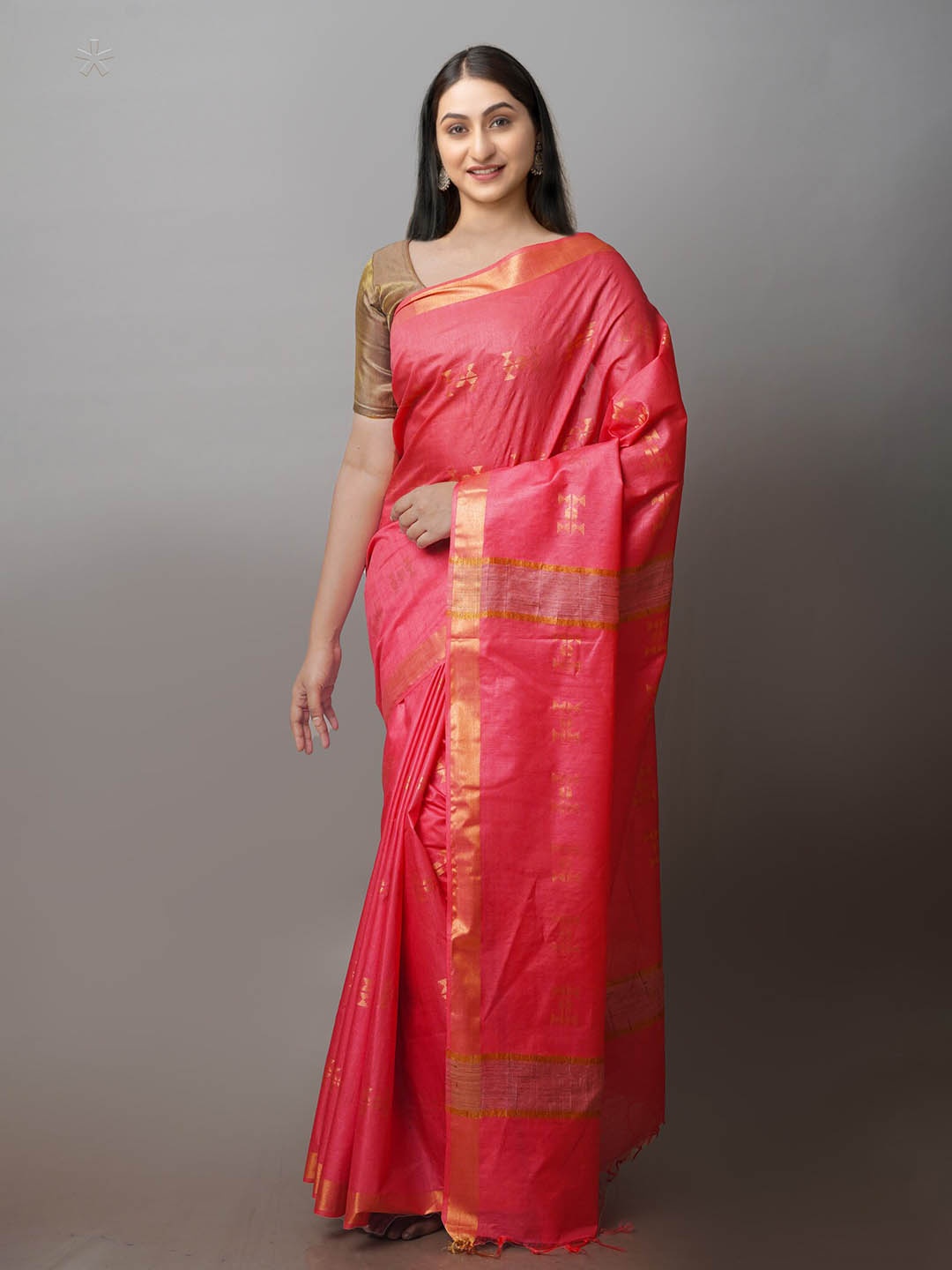 

Unnati Silks Ethnic Motifs Woven Design Zari Silk Cotton Chanderi Saree, Orange