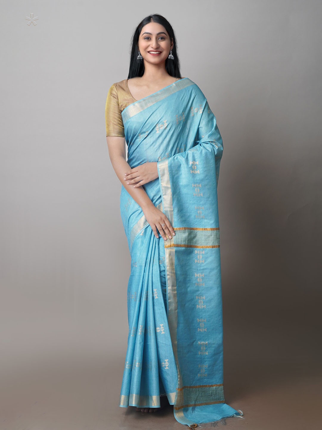 

Unnati Silks Ethnic Motifs Woven Design Zari Silk Cotton Chanderi Saree, Green