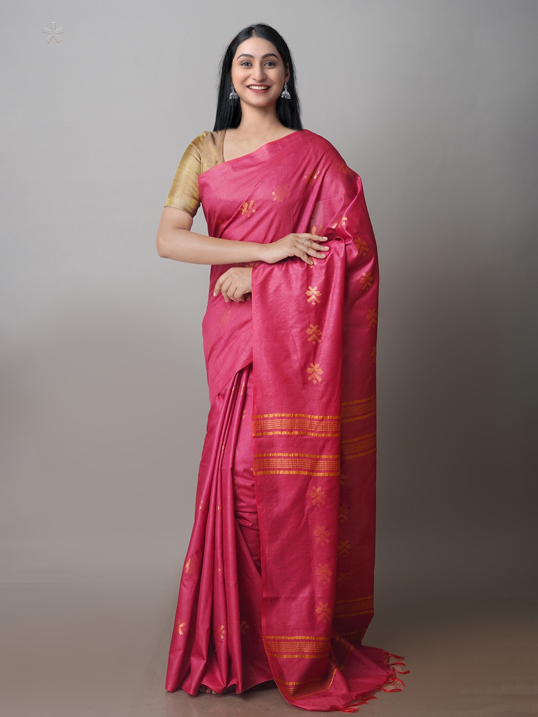 

Unnati Silks Ethnic Motifs Woven Design Silk Cotton Chanderi Saree, Red