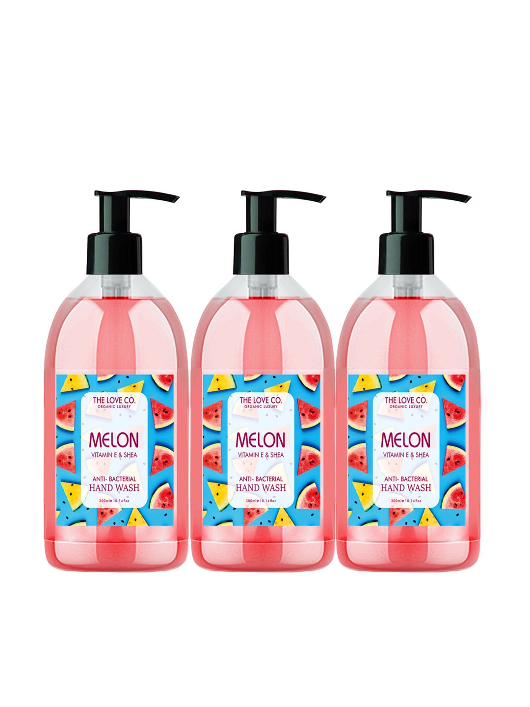 THE LOVE CO. Melon Set Of 3 Hand Soaps For Moisturized Hand 300 ml Each, Pink
