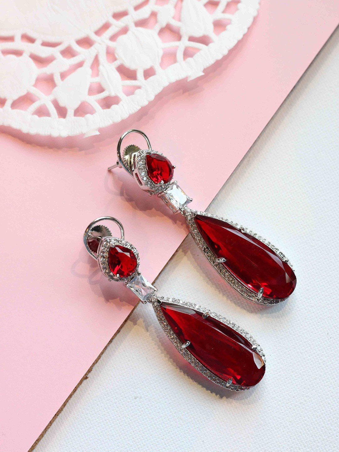 

CURIO COTTAGE Rhodium-Plated Teardrop Shaped Drop Earrings, Silver