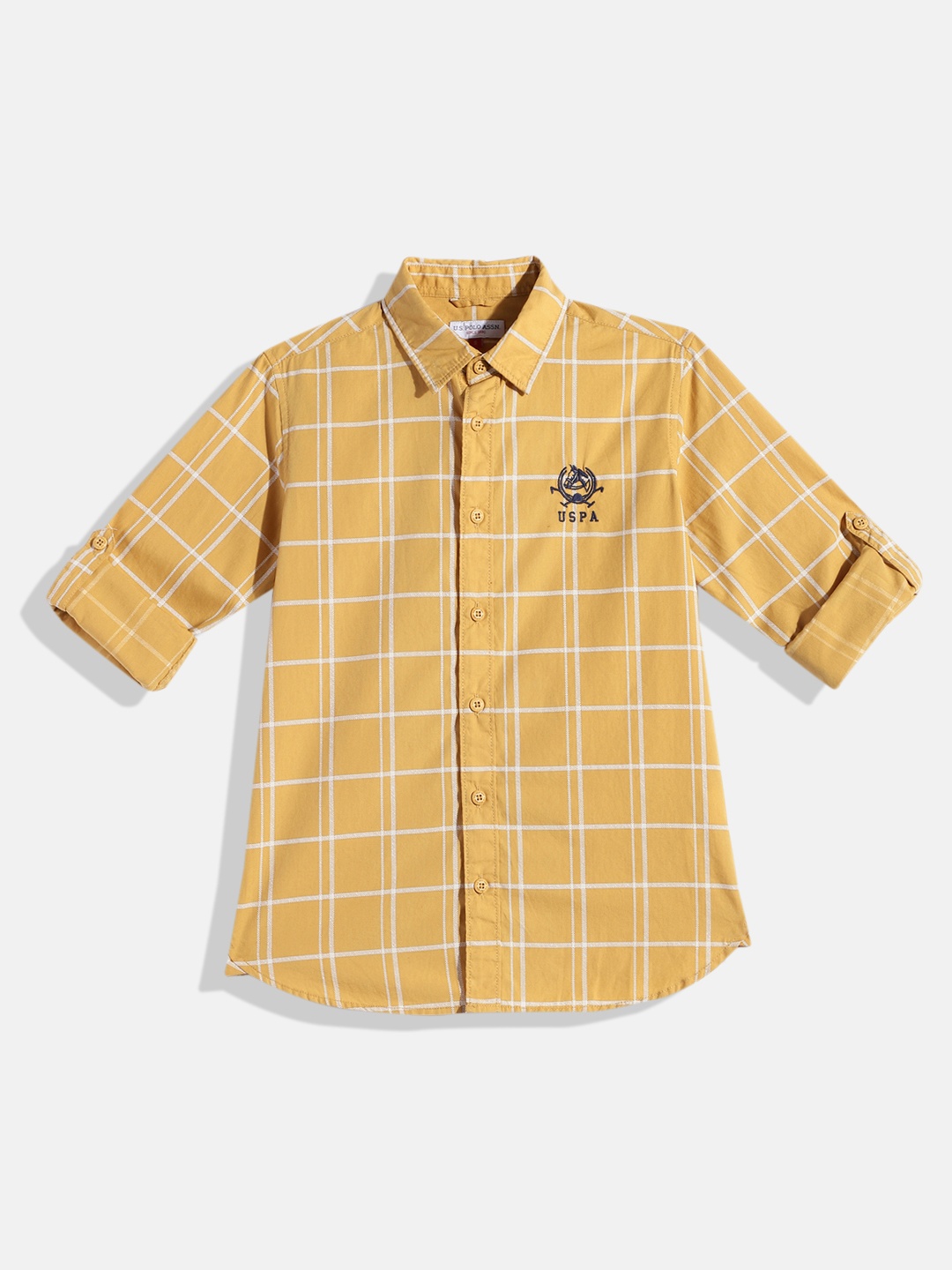 

U.S. Polo Assn. Kids Boys Checked Pure Cotton Casual Shirt, Mustard