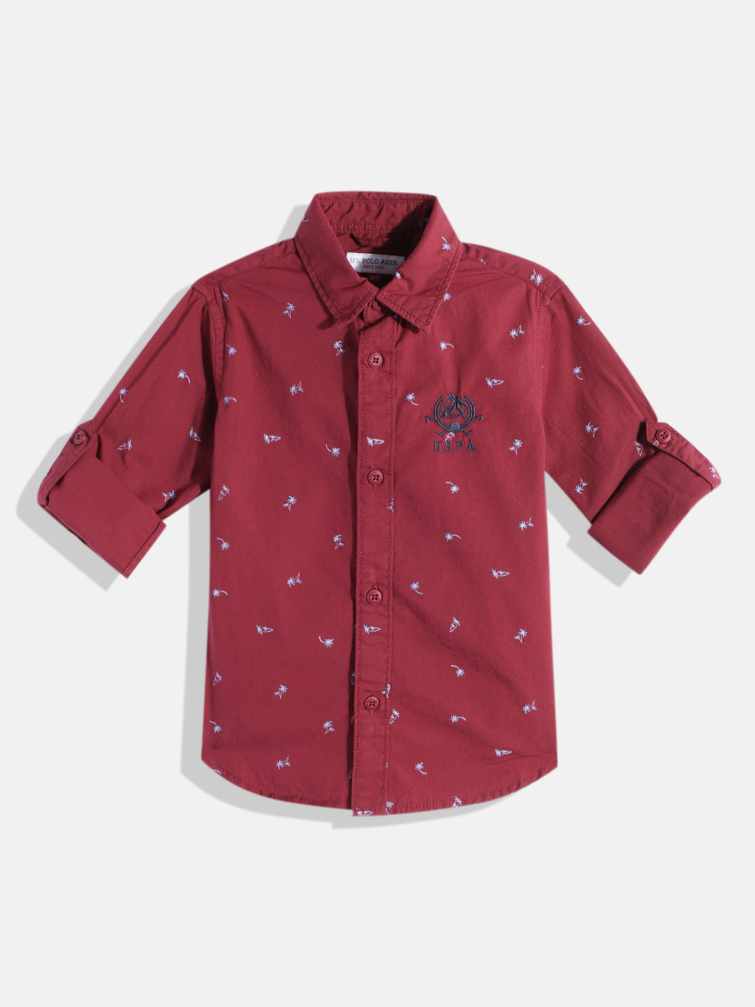 

U.S. Polo Assn. Kids Boys Printed Pure Cotton Casual Shirt, Maroon