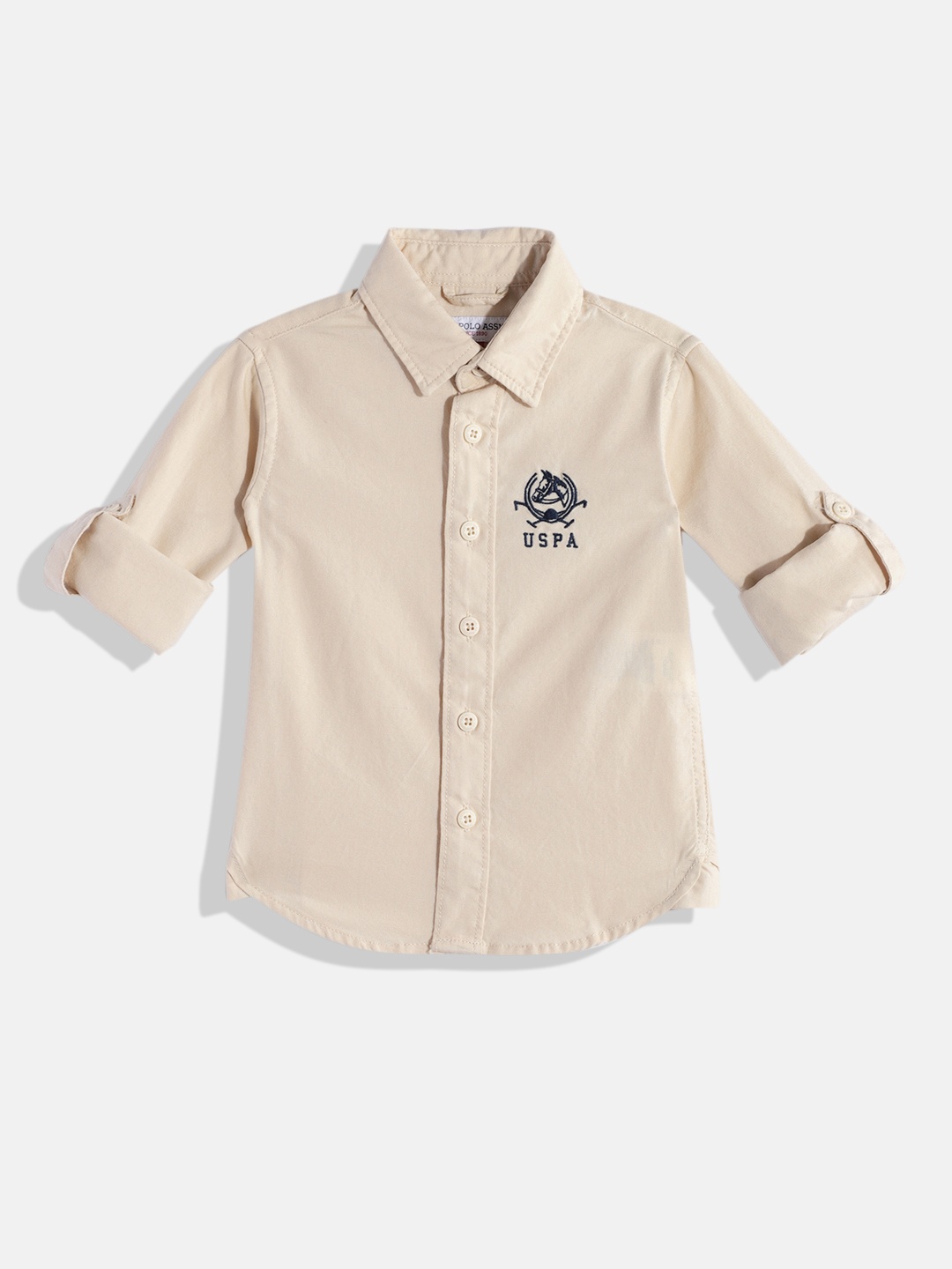 

U.S. Polo Assn. Kids Boys Brand Logo Embroidered Pure Cotton Casual Shirt, Beige