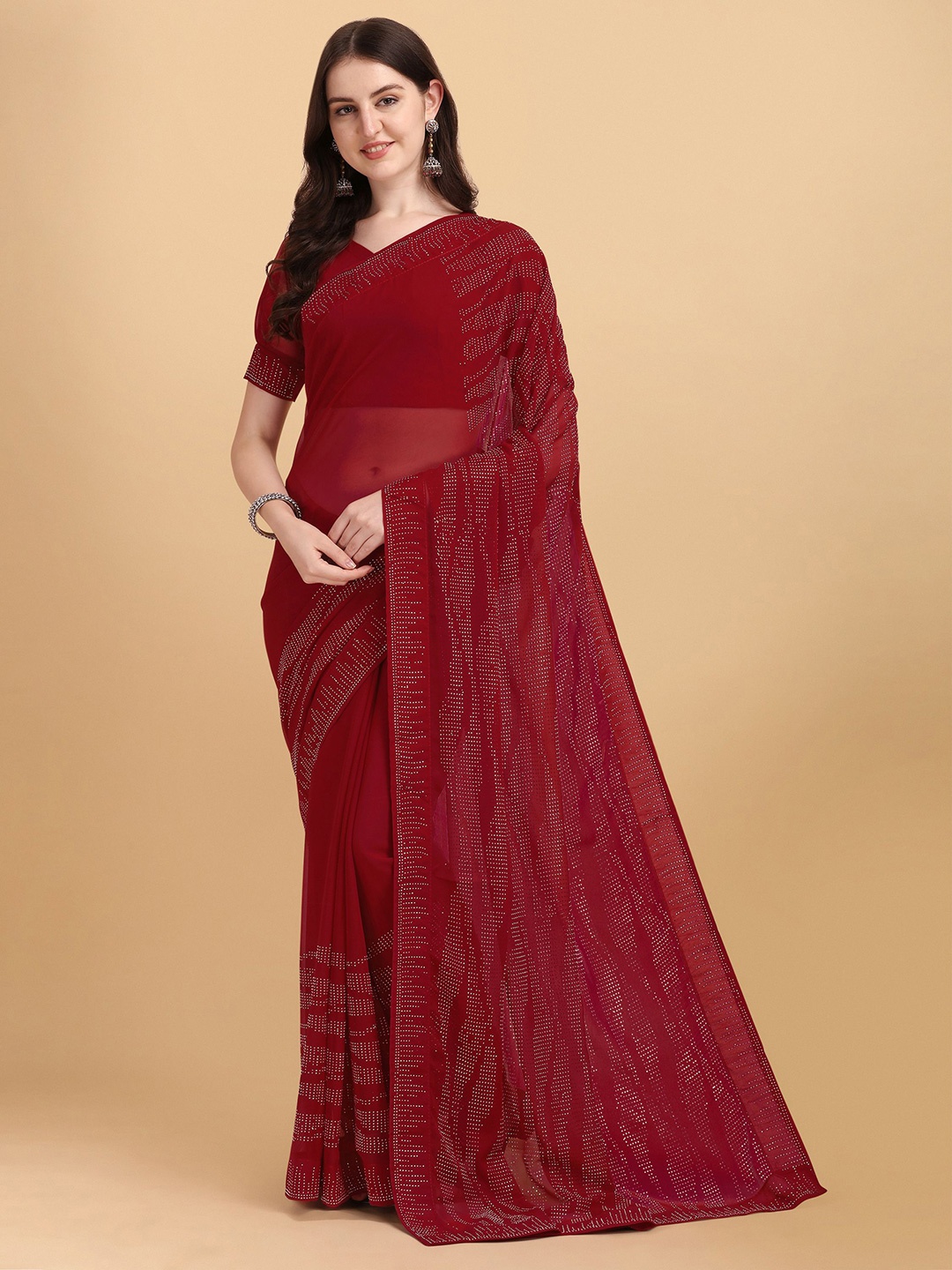 

Nimidiya Embellished Beads and Stones Pure Georgette Saree, Maroon