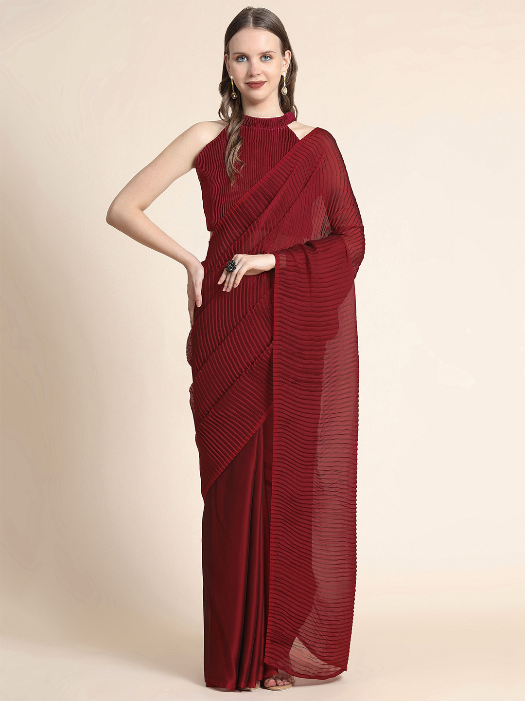 

Nimidiya Striped Pure Silk Saree With Blouse Piece, Maroon