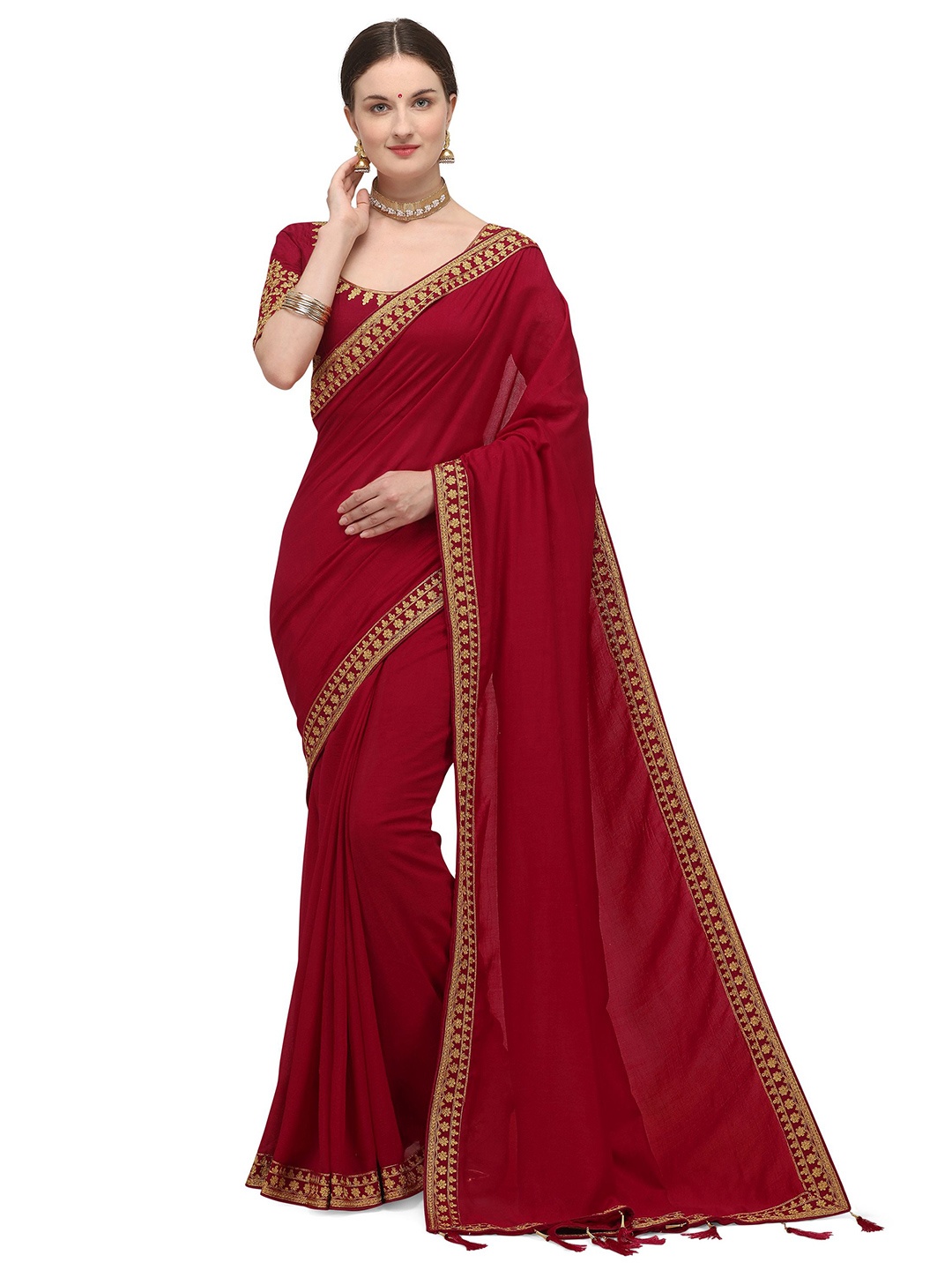 

Nimidiya Embroidered Sequinned Pure Silk Saree, Maroon