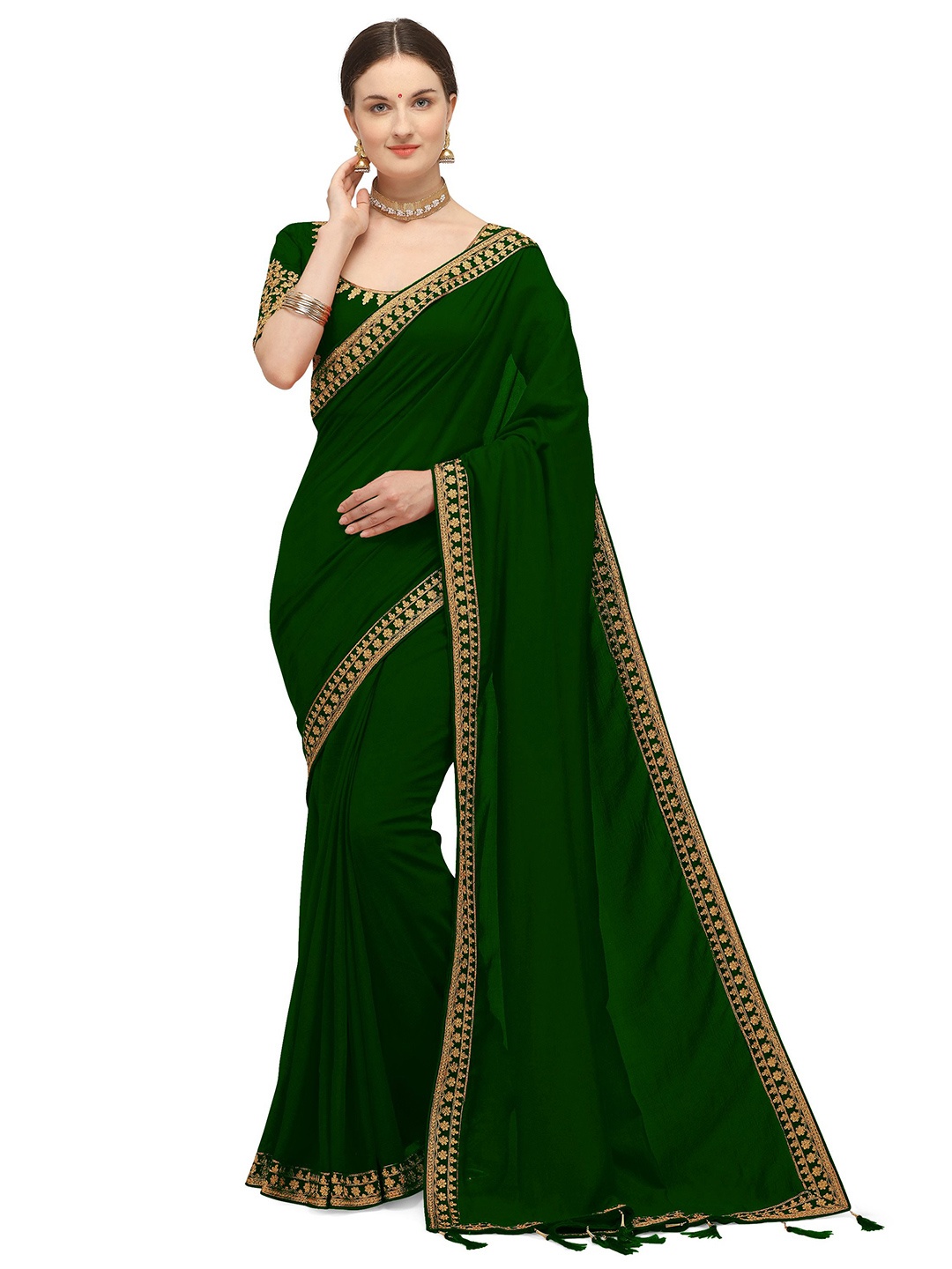 

Nimidiya Embroidered Border Pure Silk Saree, Green
