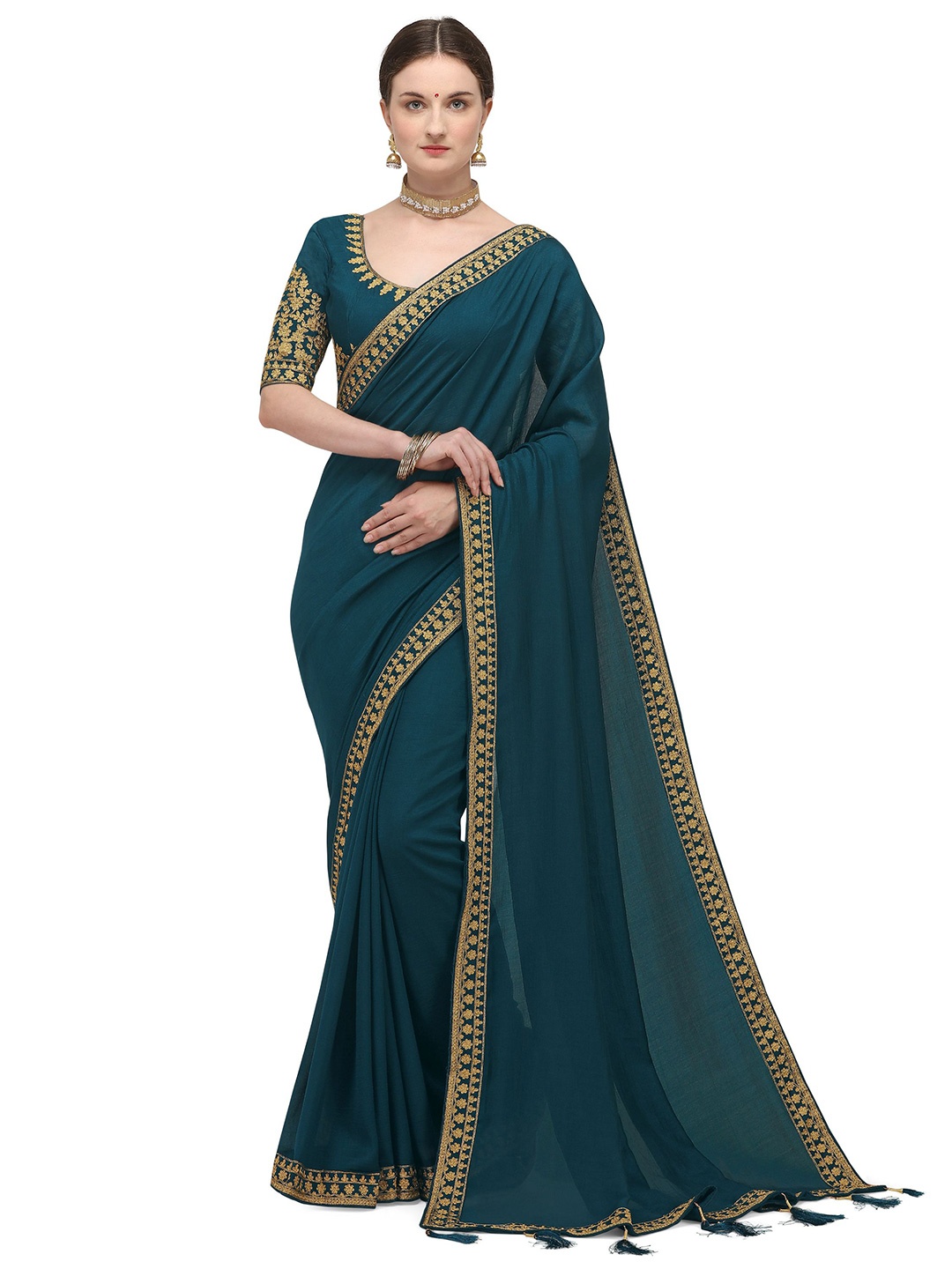 

Nimidiya Embroidered Pure Silk Saree, Blue