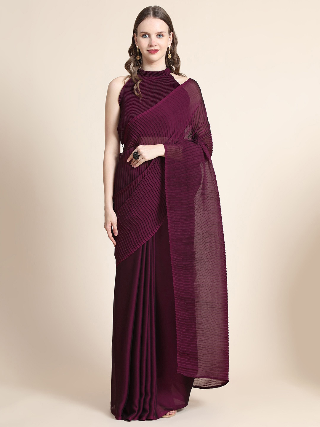 

Nimidiya Accordion Pleated Pure Silk Saree, Purple