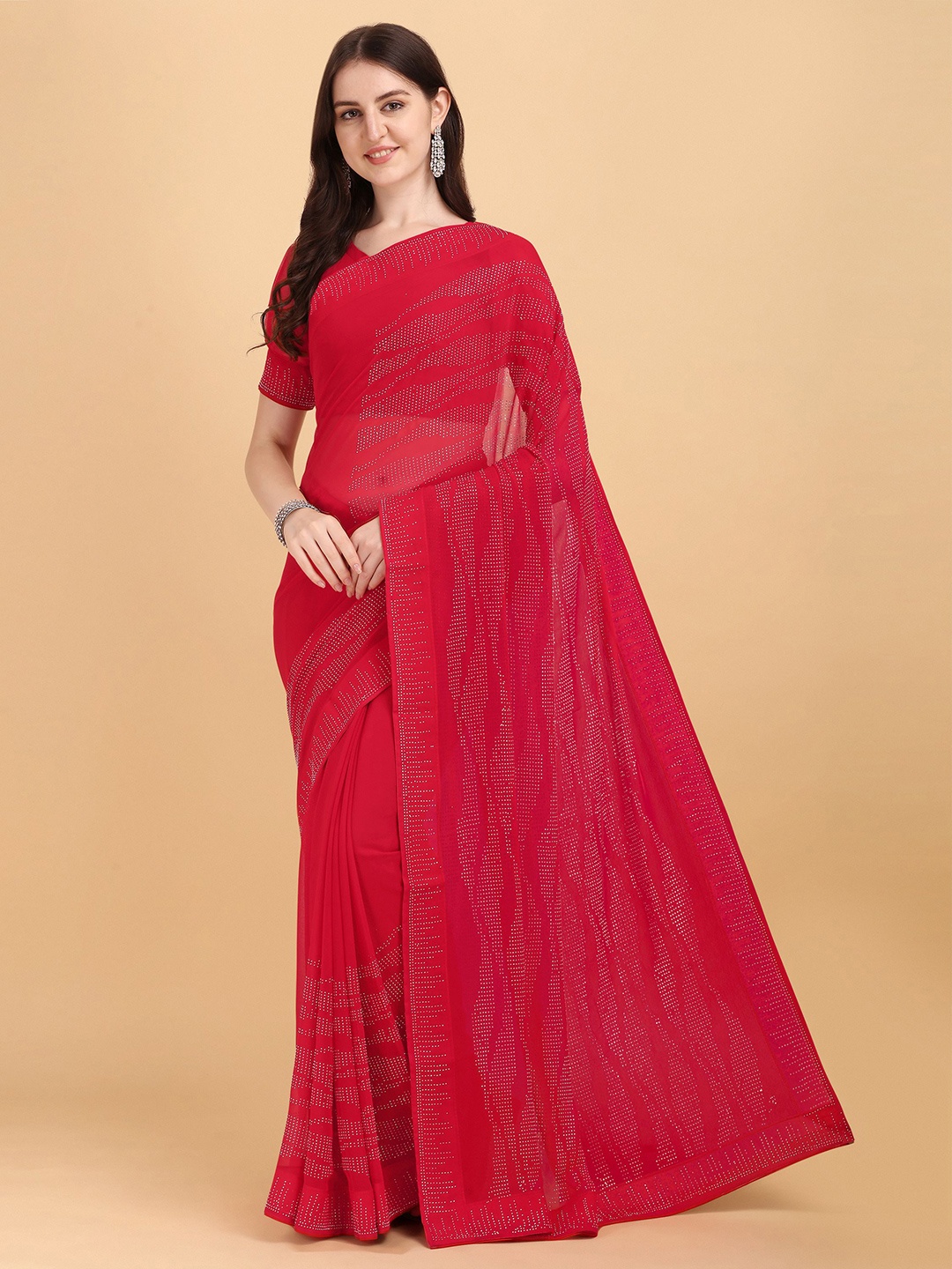 

Nimidiya Embellished Beads and Stones Pure Georgette Saree, Red