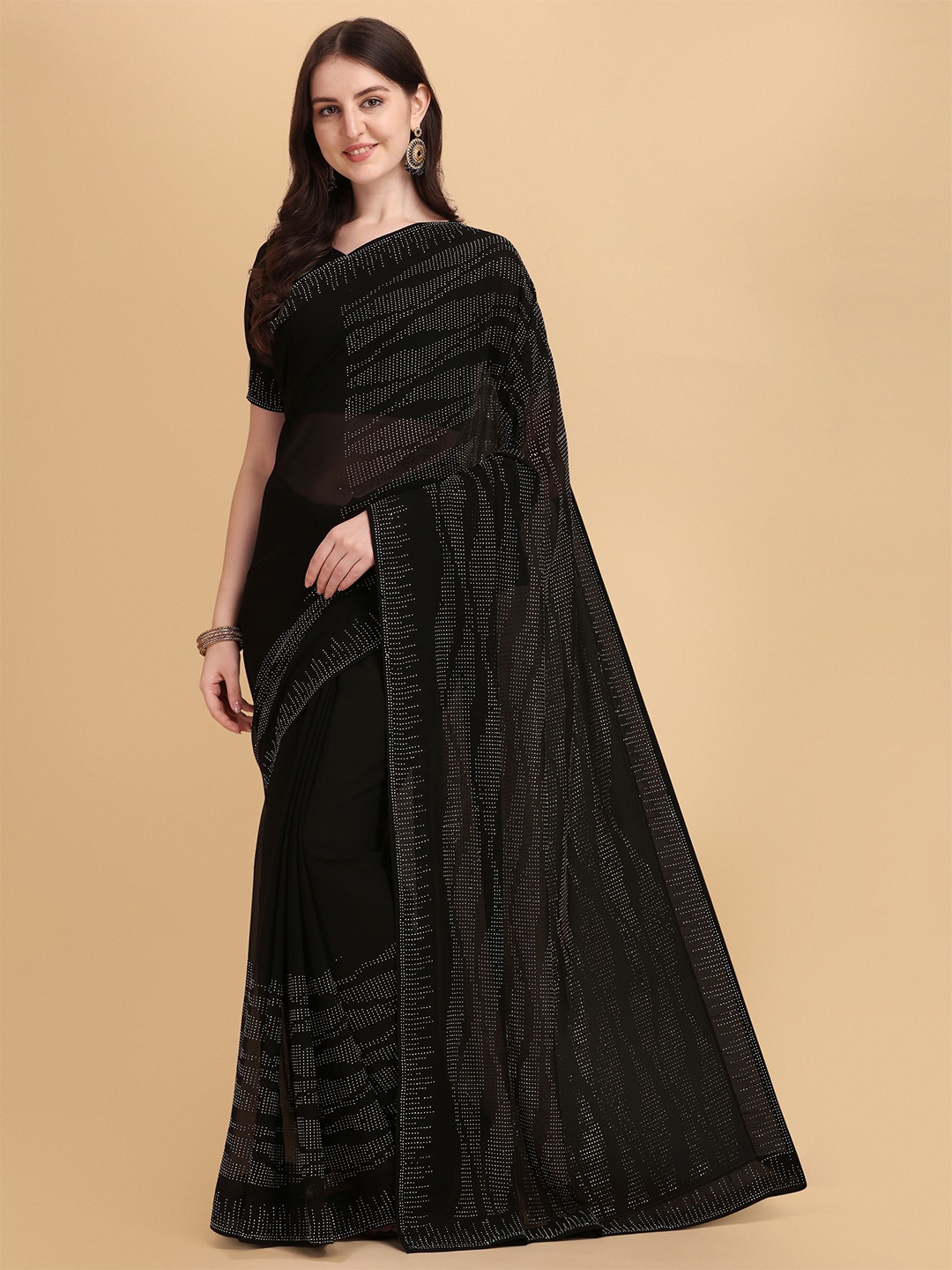 

Nimidiya Embellished Beads and Stones Pure Georgette Saree, Black
