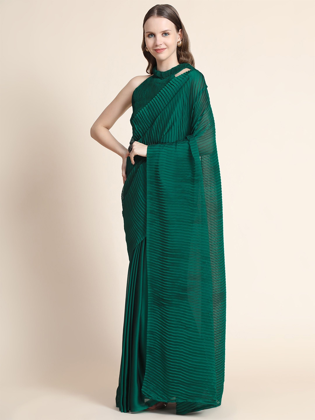 

Nimidiya Striped Pure Silk Saree, Green