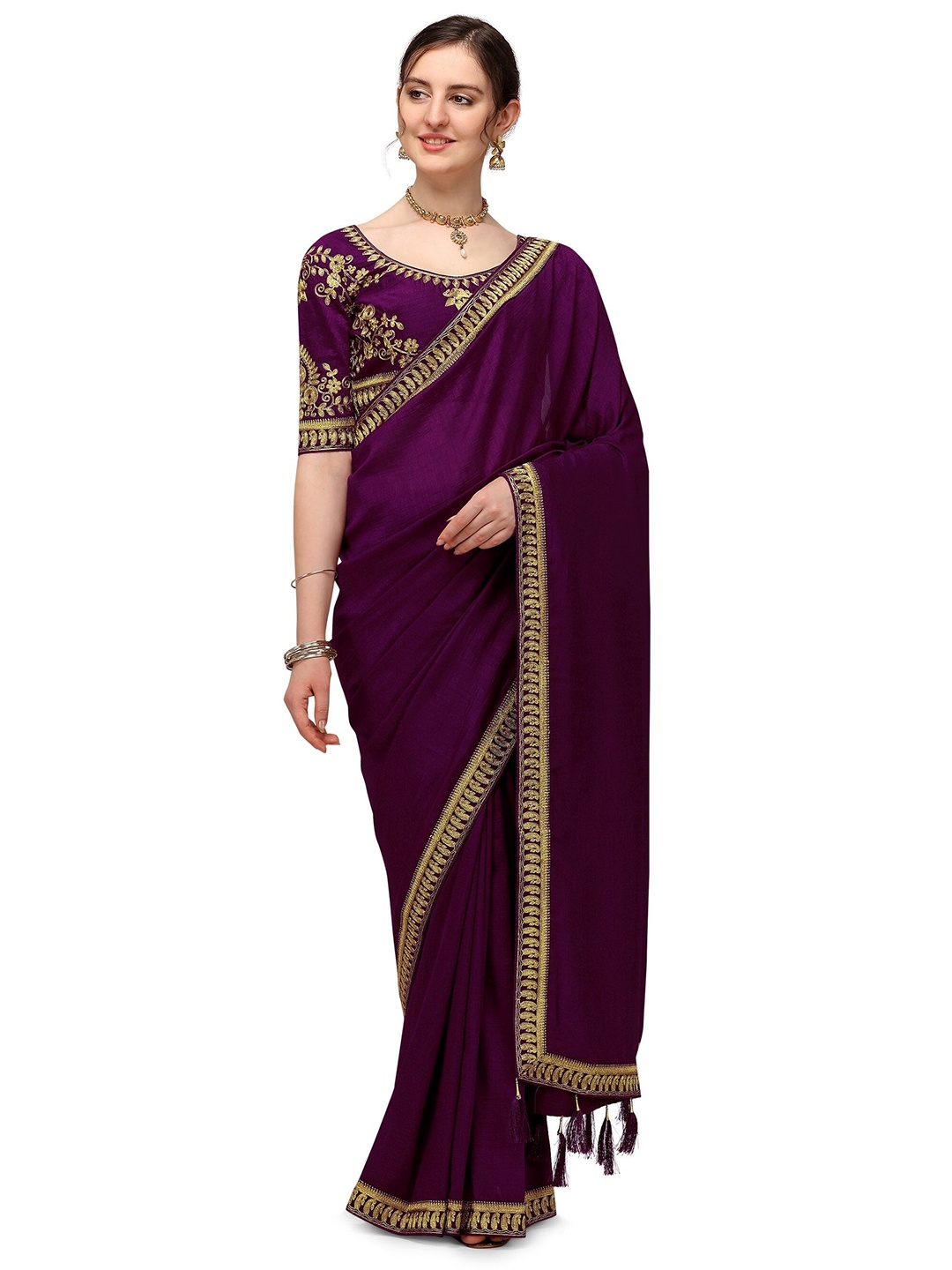 

Nimidiya Embroidered Border Pure Silk Saree, Purple