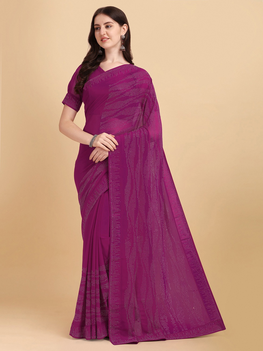 

Nimidiya Embellished Beads and Stones Pure Georgette Saree, Purple