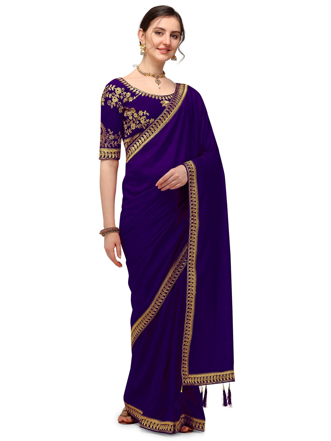 

Nimidiya Embellished Sequinned Pure Silk Saree, Purple