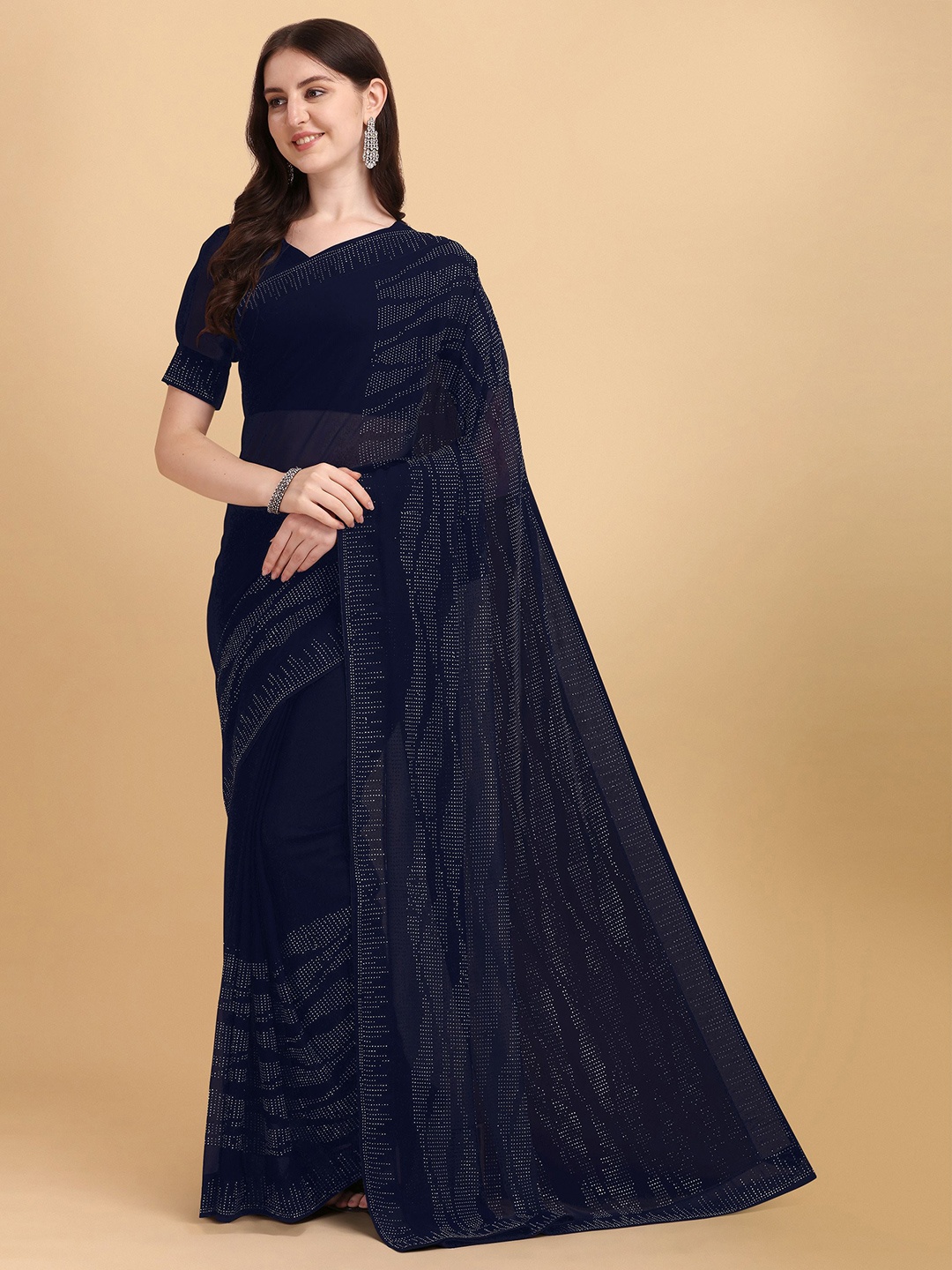 

Nimidiya Embellished Beads and Stones Pure Georgette Saree, Blue