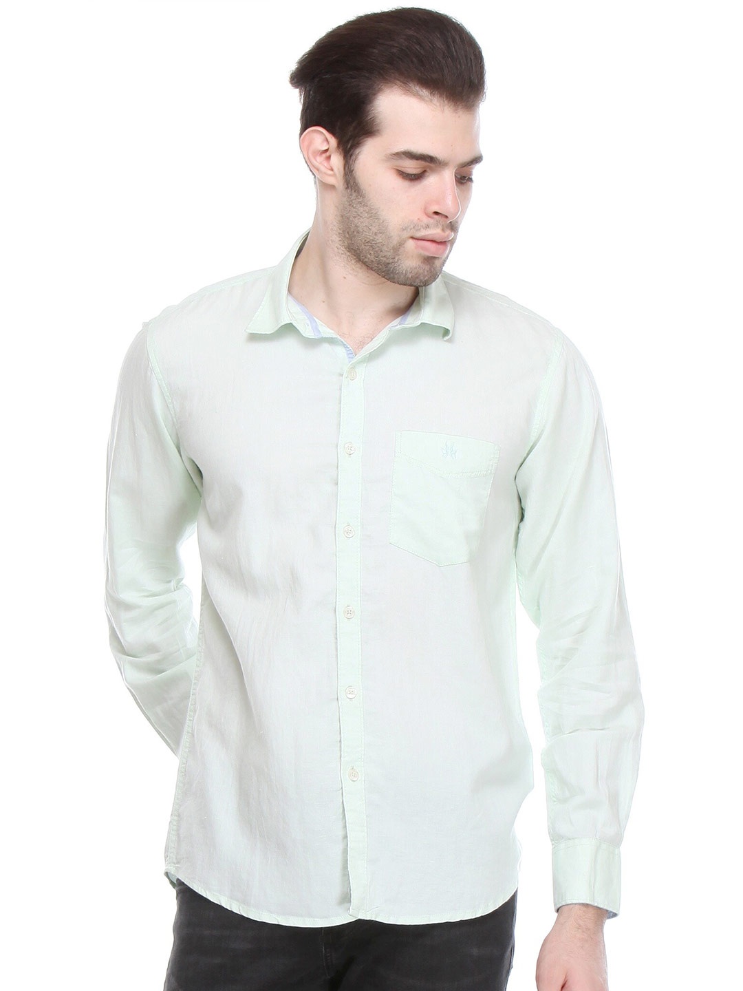 

Crimsoune Club Spread Collar Opaque Casual Shirt, Green