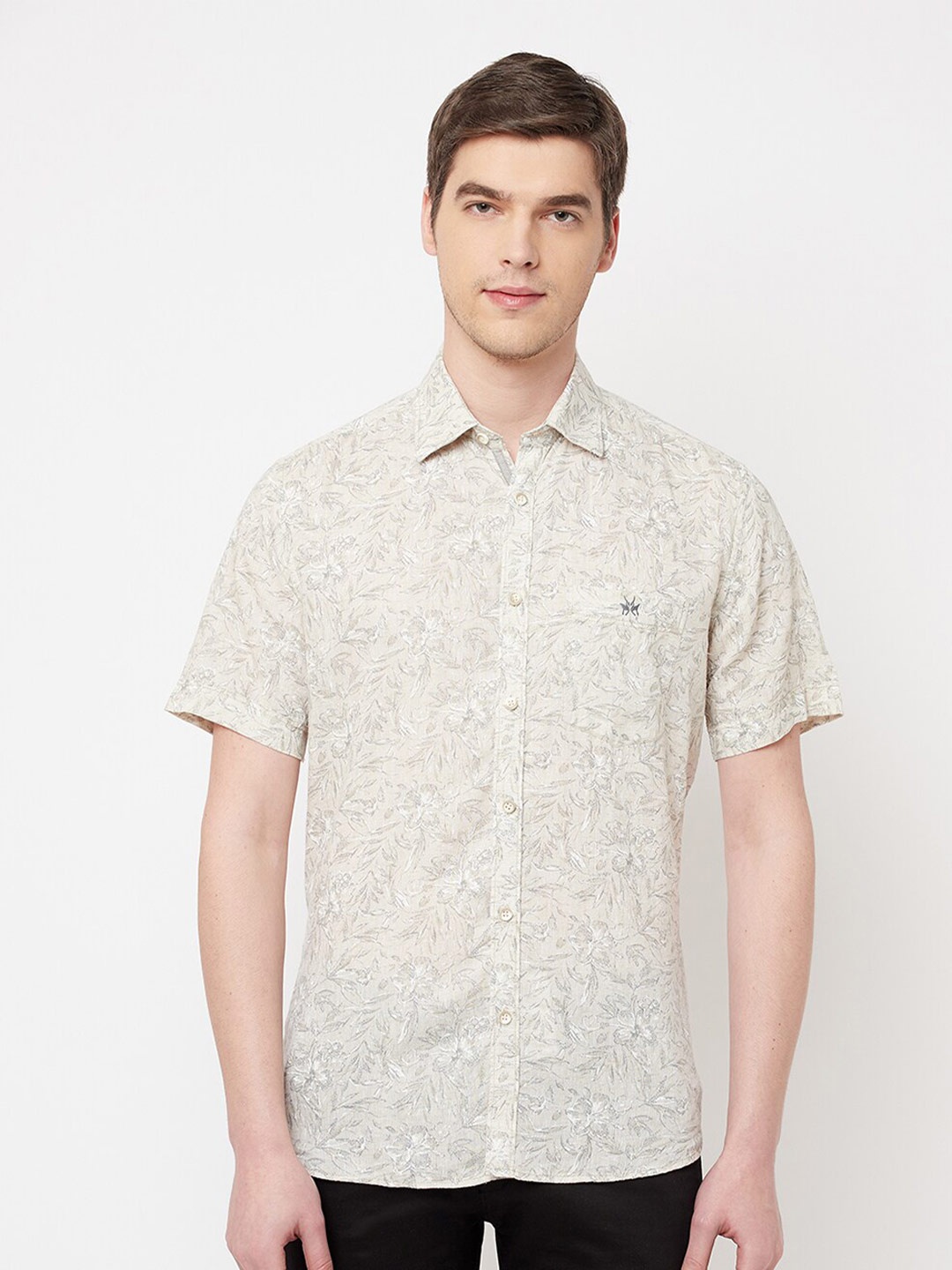 

Crimsoune Club Slim Fit Floral Printed Casual Shirt, Beige