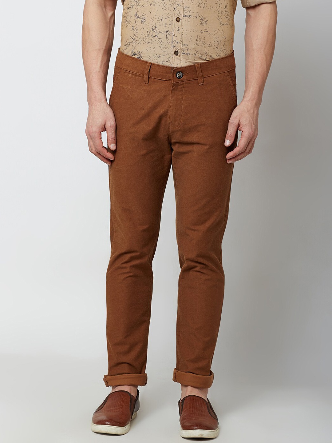 

Crimsoune Club Men Slim Fit Cotton Chinos Trousers, Brown