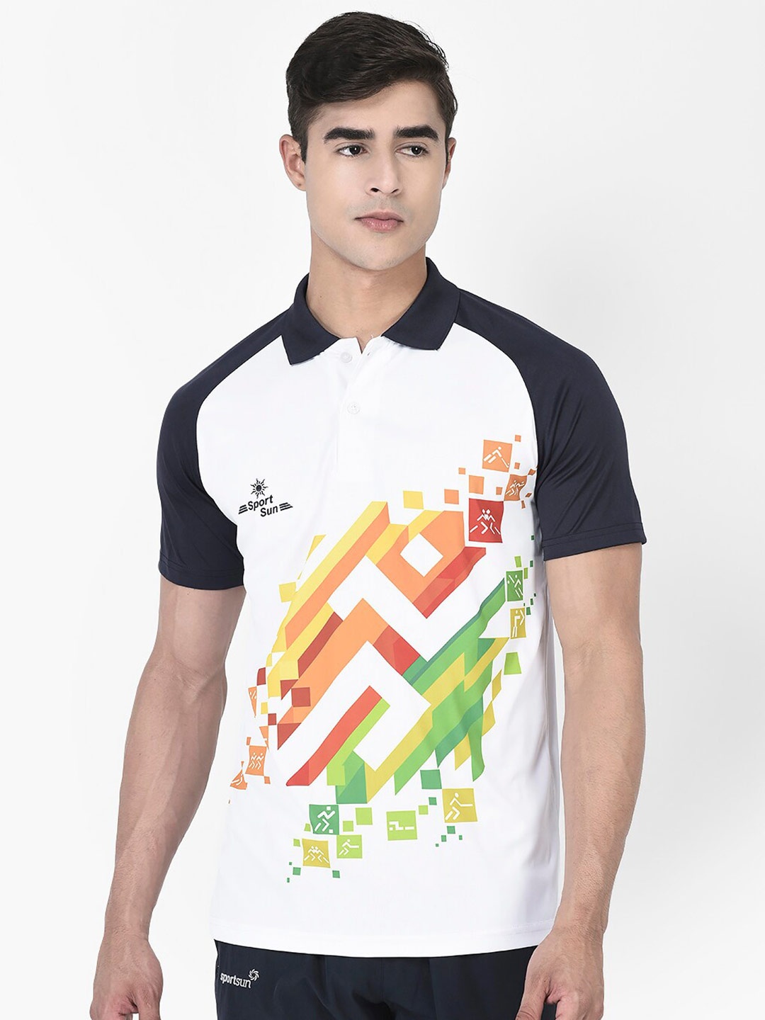 

SPORT SUN Men Printed Sublimation Polo Collar Dri-FIT T-Shirt, White