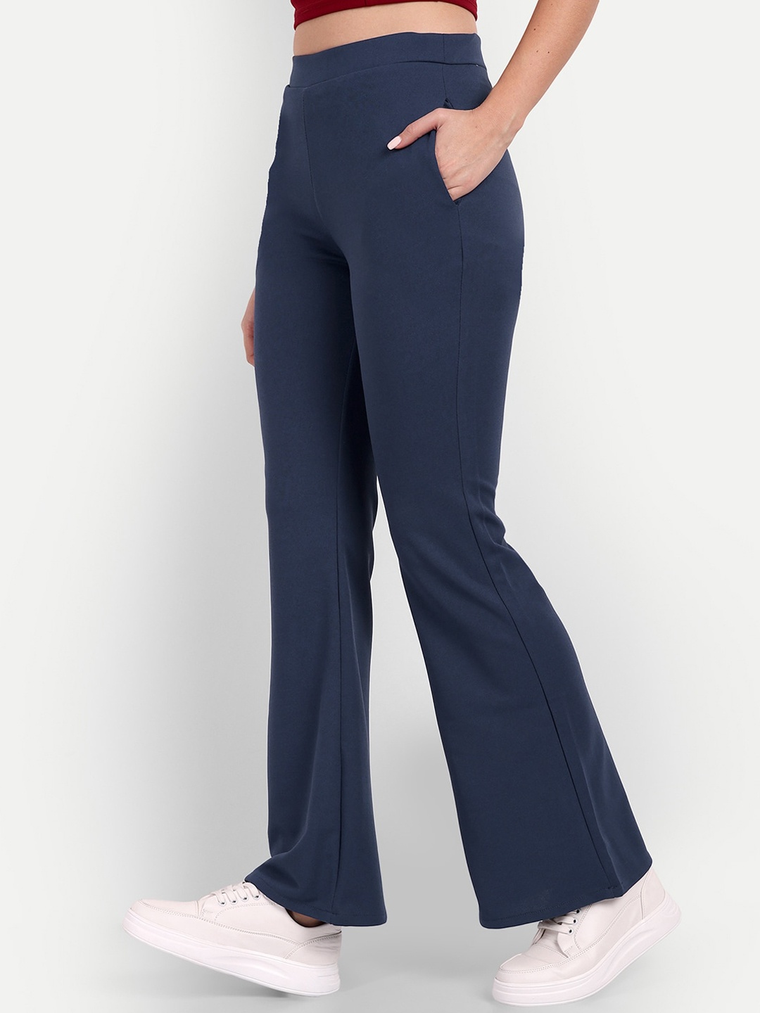 

BROADSTAR High-Rise Non Iron Bootcut Flared Trousers, Navy blue