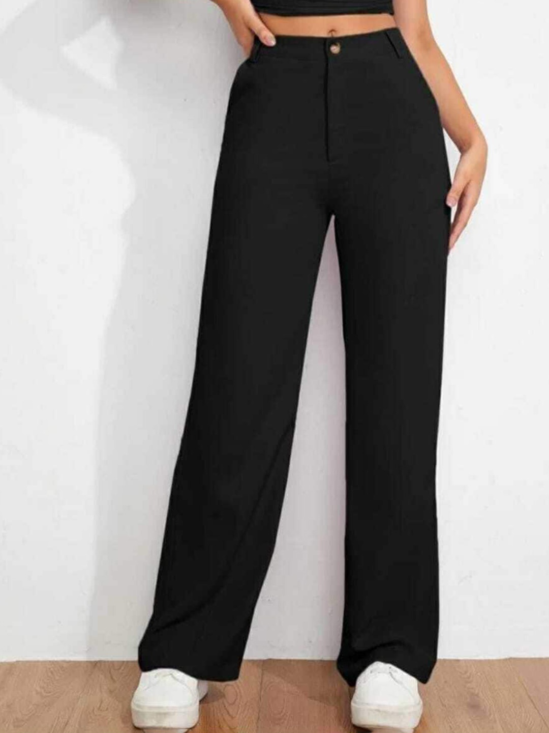 

BROADSTAR Women Loose Fit High-Rise Trousers, Black