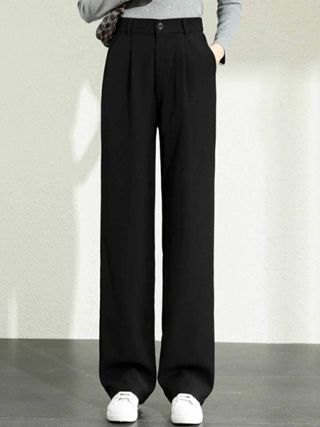

BROADSTAR Women Pleated Korean Pants, Black