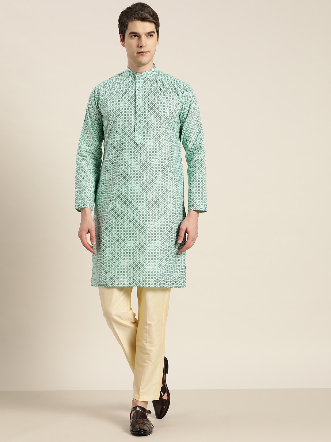 

SOJANYA Men Ethnic Motifs Printed Kurta, Sea green