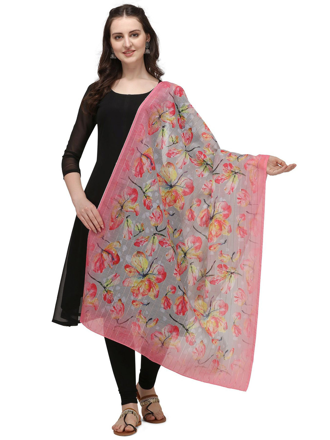 

Nimidiya Floral Printed Cotton Dupatta, Pink