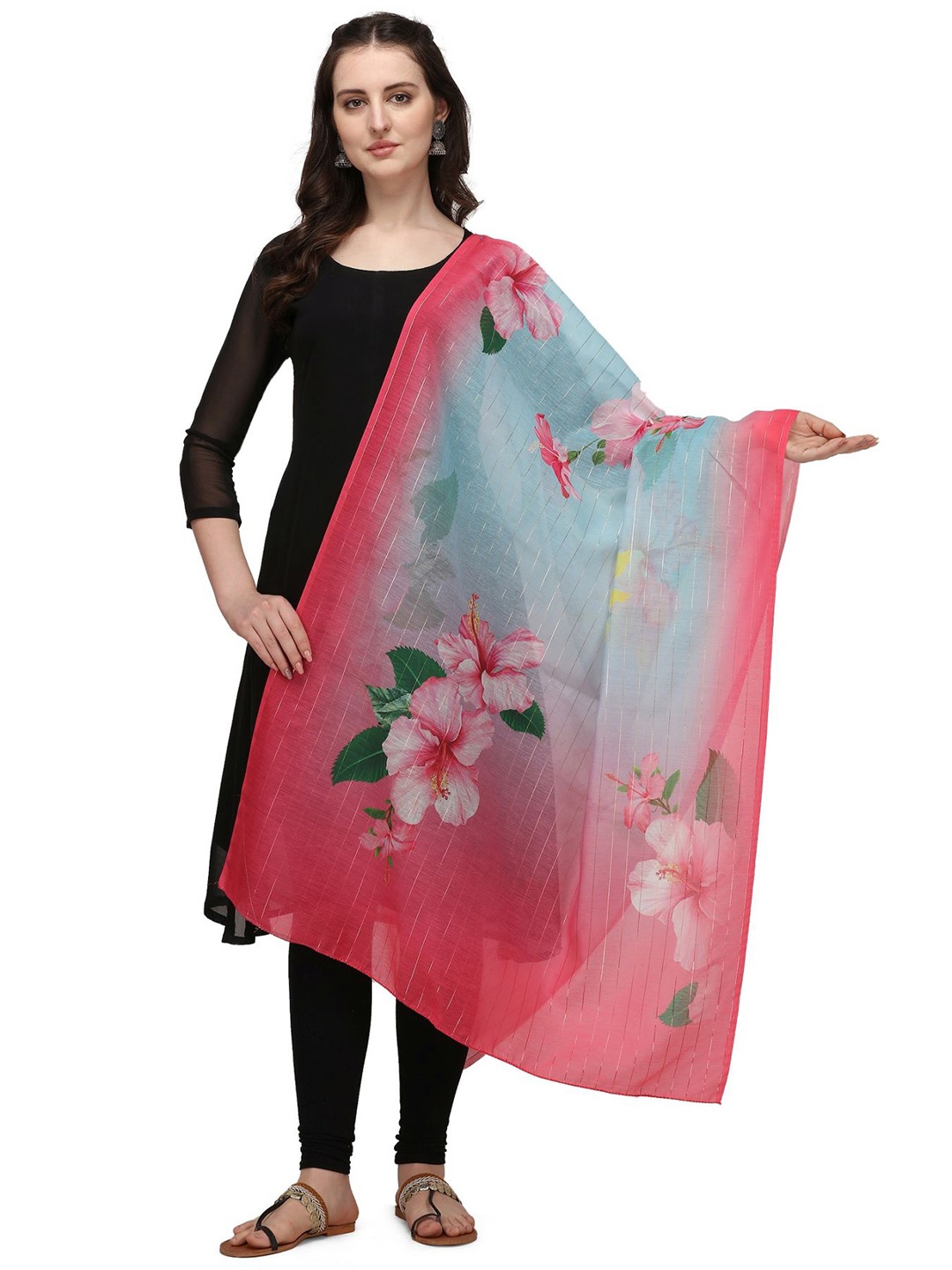 

Nimidiya Floral Printed Cotton Dupatta, Pink