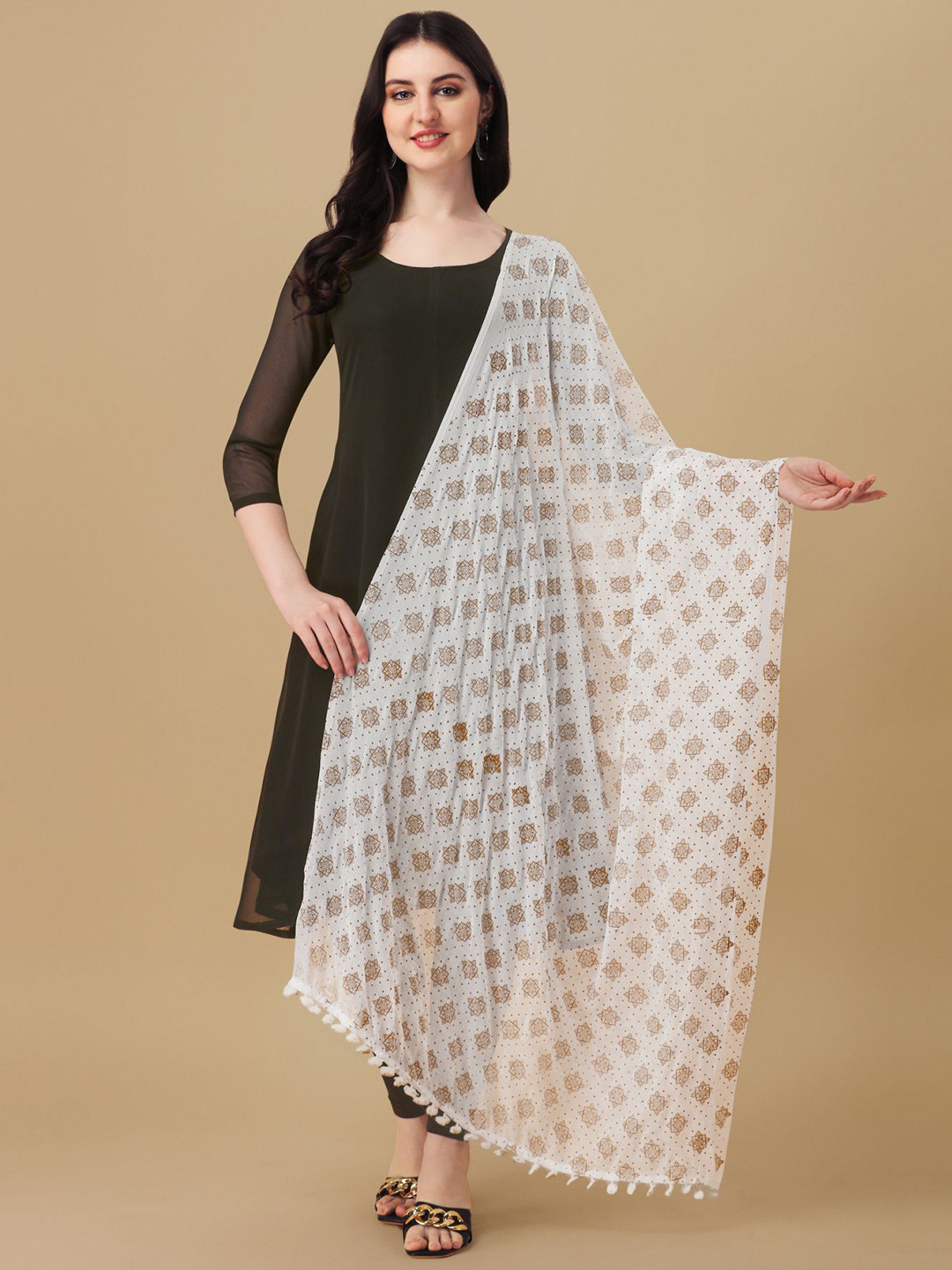 

Nimidiya Ethnic Motifs Printed Dupatta, White